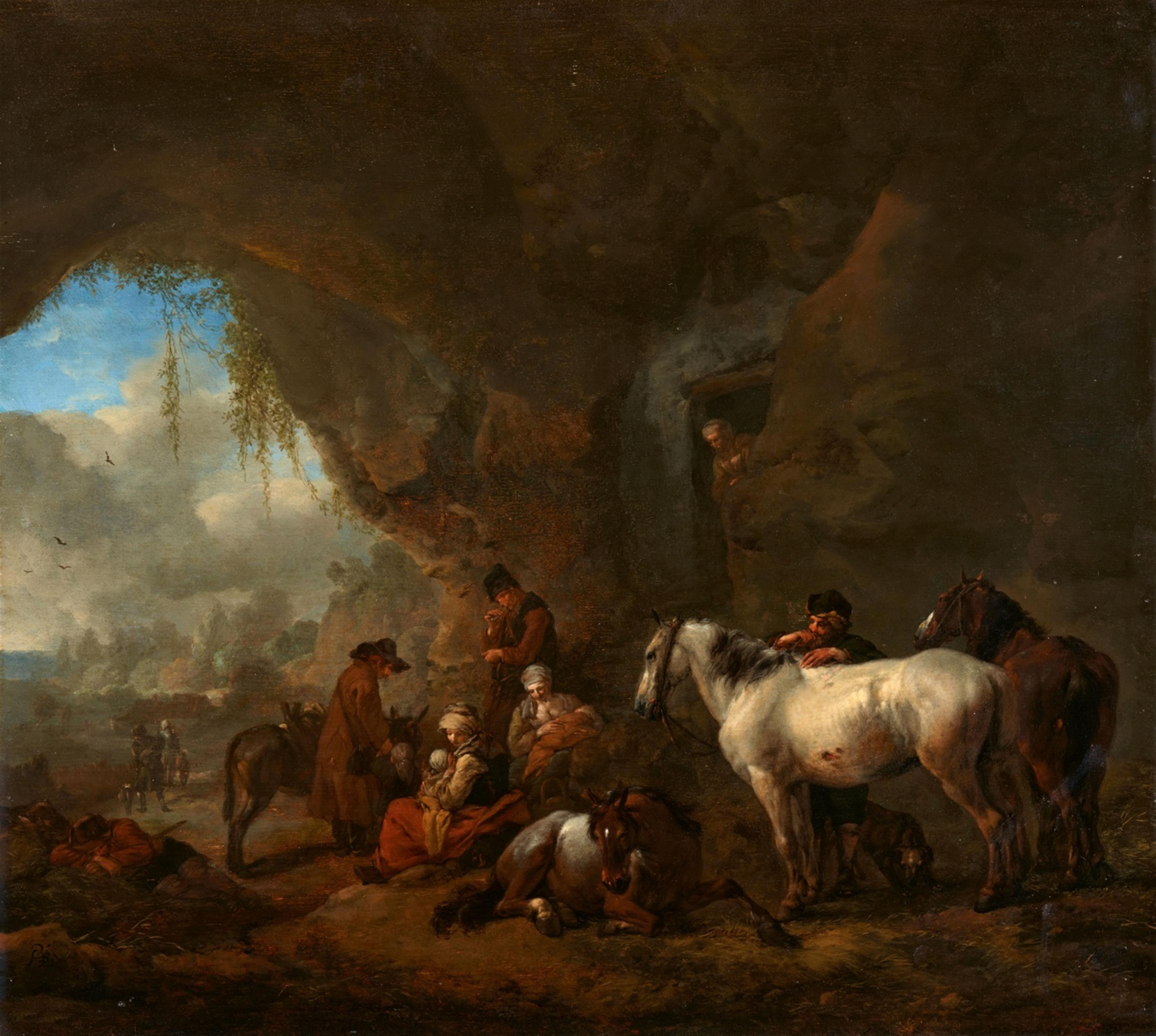 Philips Wouwerman - Travellers Resting in a Grotto - image-1