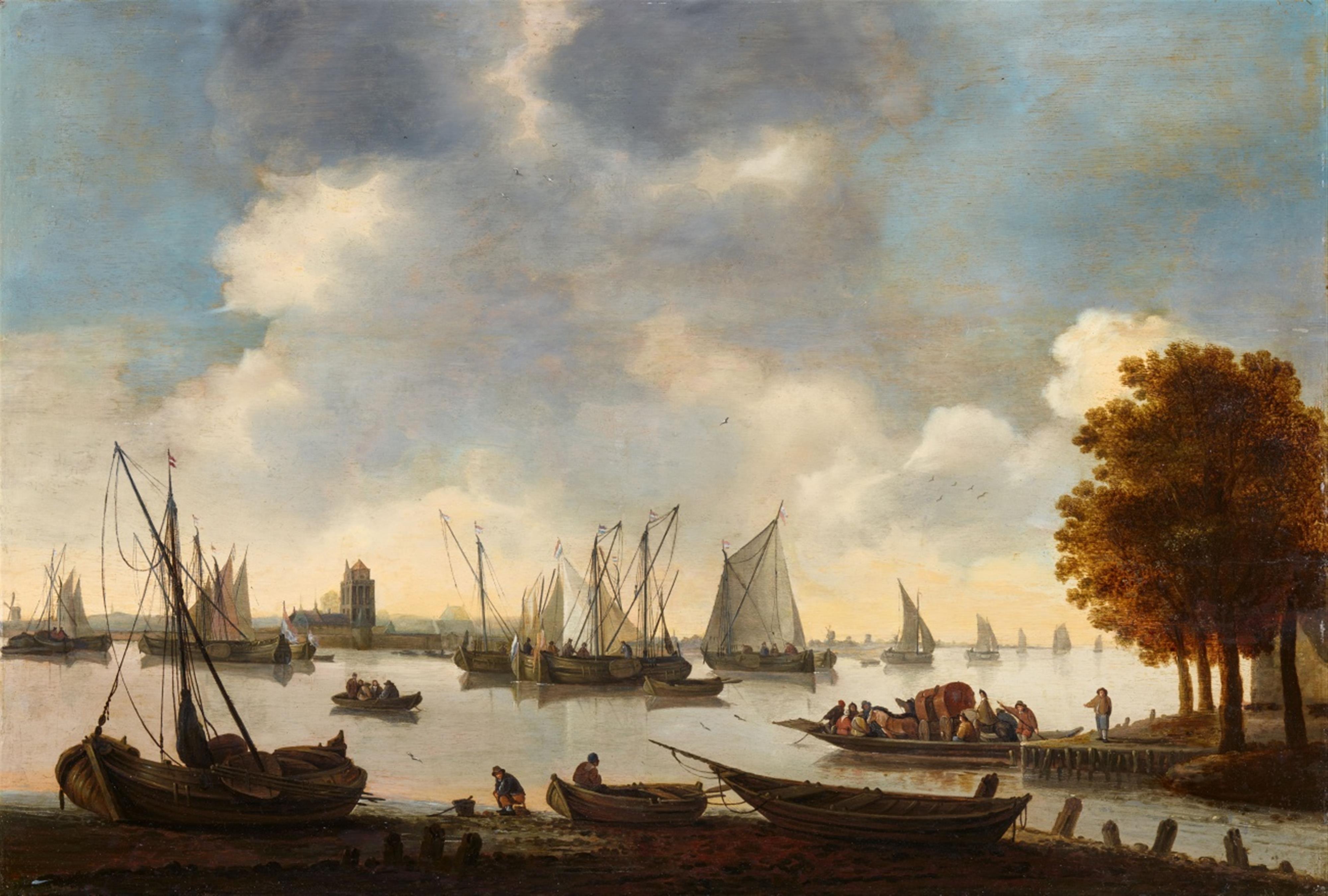 Hendrick de Meijer - Ships on the Merwede with Dordrecht on the Horizon - image-1