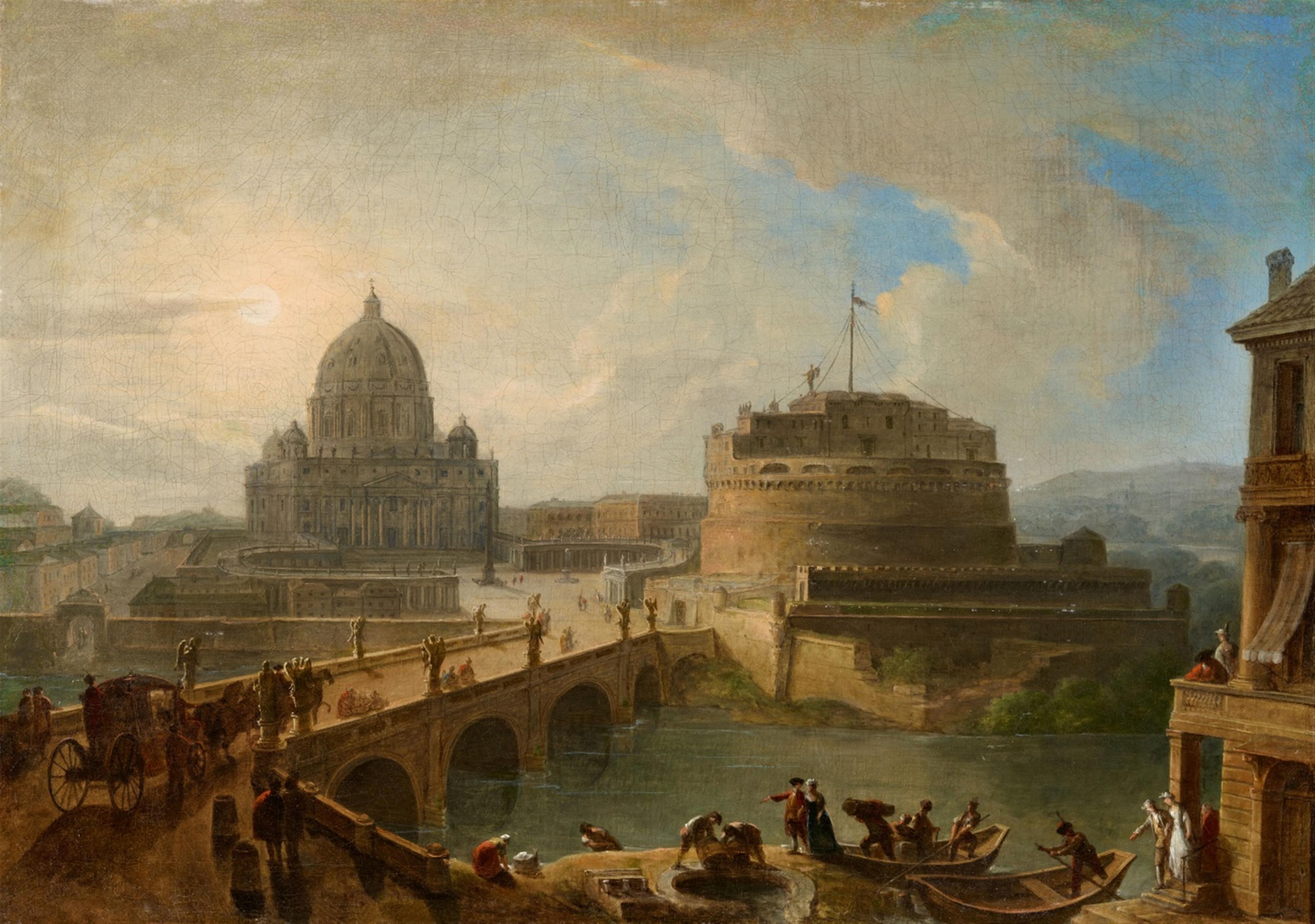 Probably french school 18th century - View of the River Tiber with Saint Peter´s and the Ponte Sant´Angelo in Rome - image-1