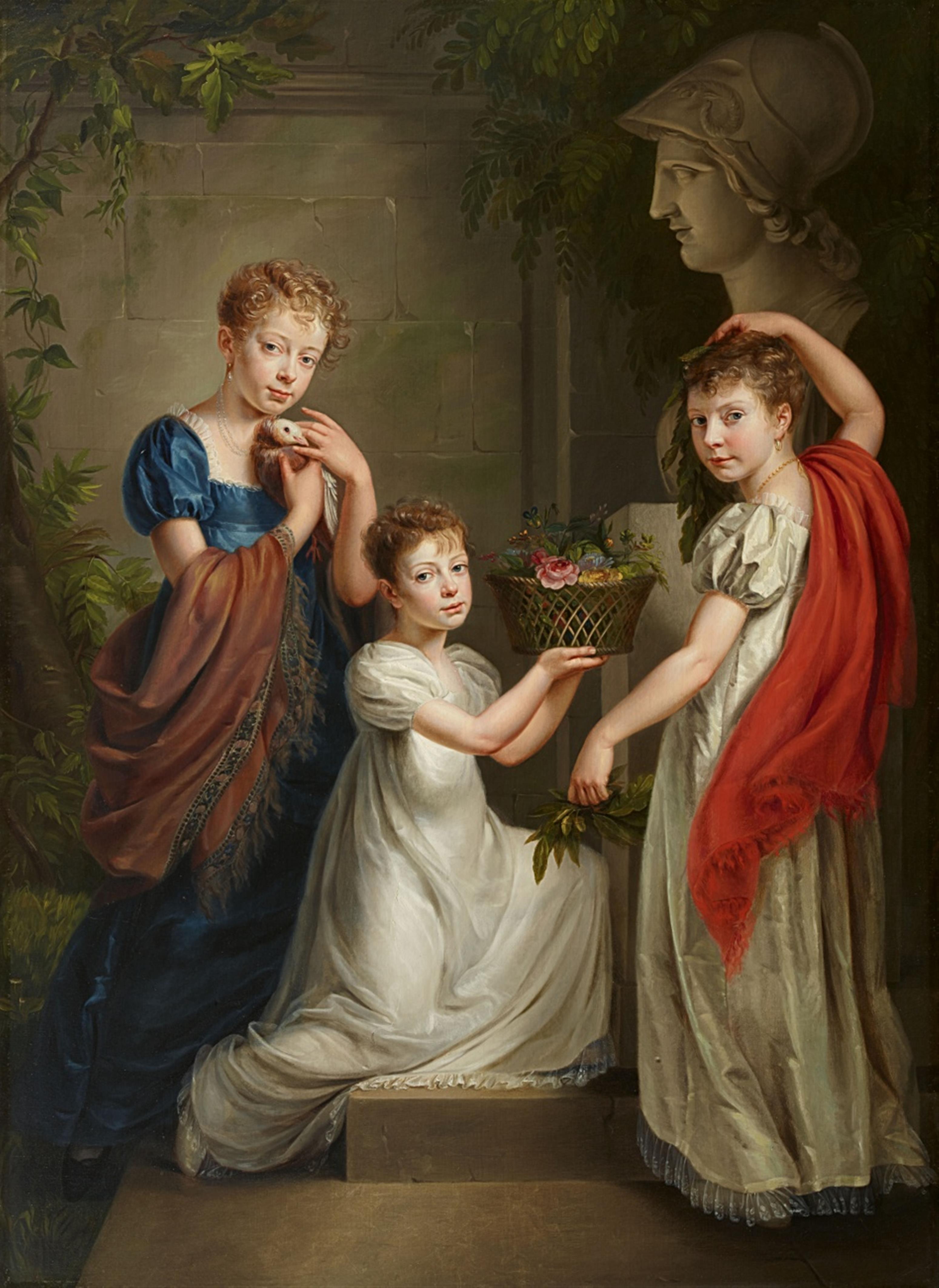 Henri-Nicolas van Gorp - Portrait of three Children in front of a Bust of Minerva - image-1