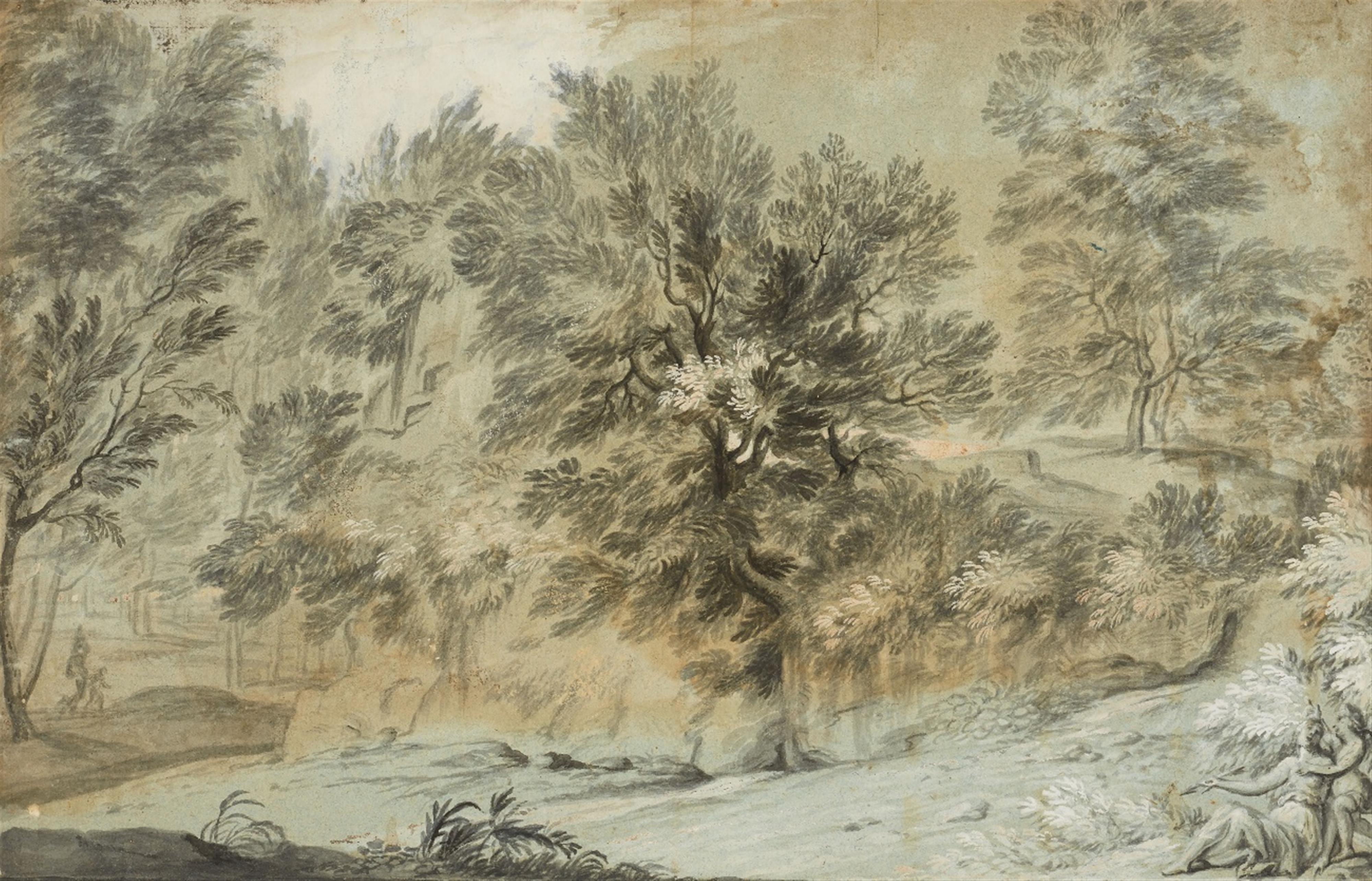 Isaac de Moucheron - Bewaldete Landschaft mit Diana und Endymion - image-1