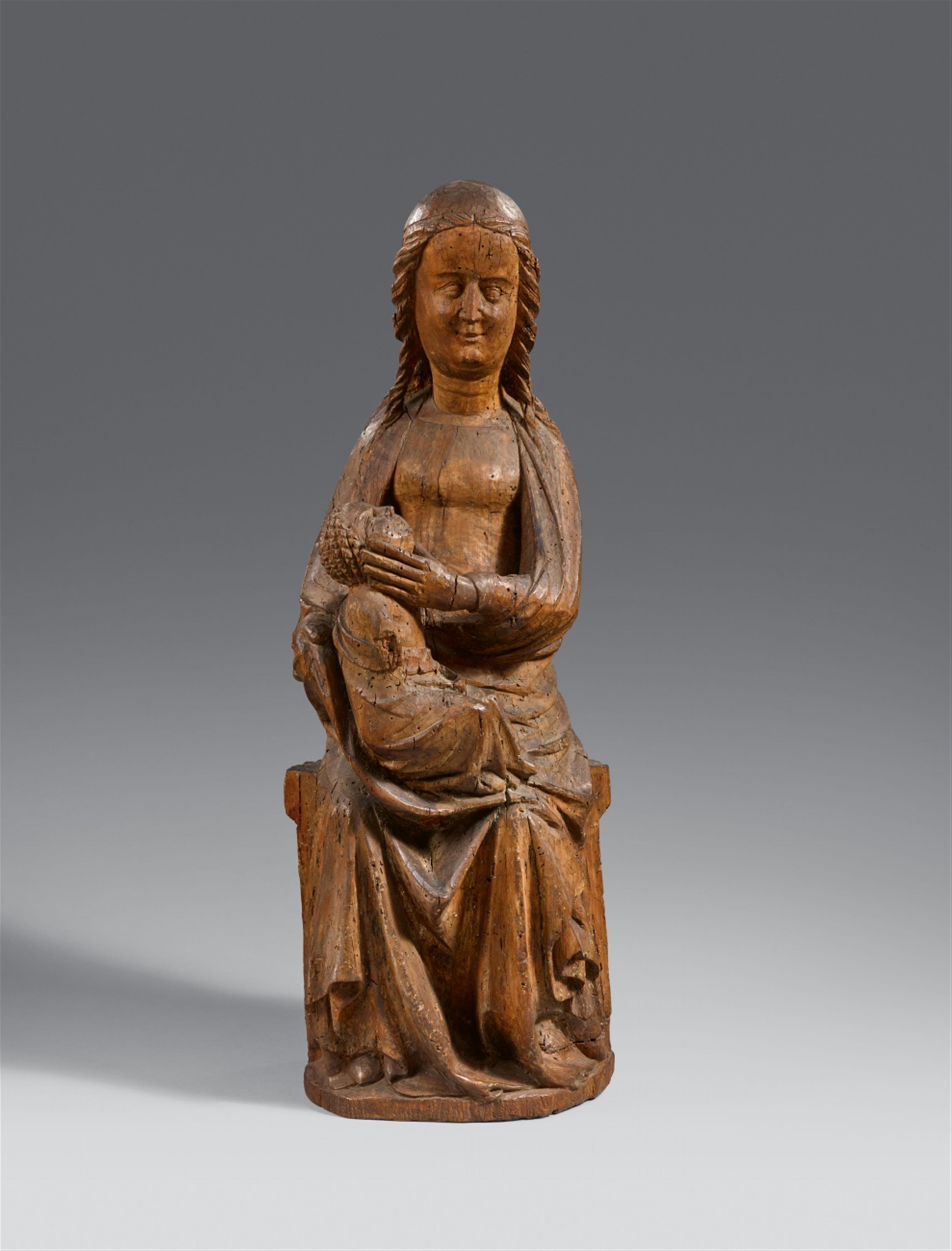 Probably Upper Rhine-Region 14. Jahrhundert - A 14th century carved wooden figure of the Virgin Enthroned, presumably Upper Rhine Region - image-1