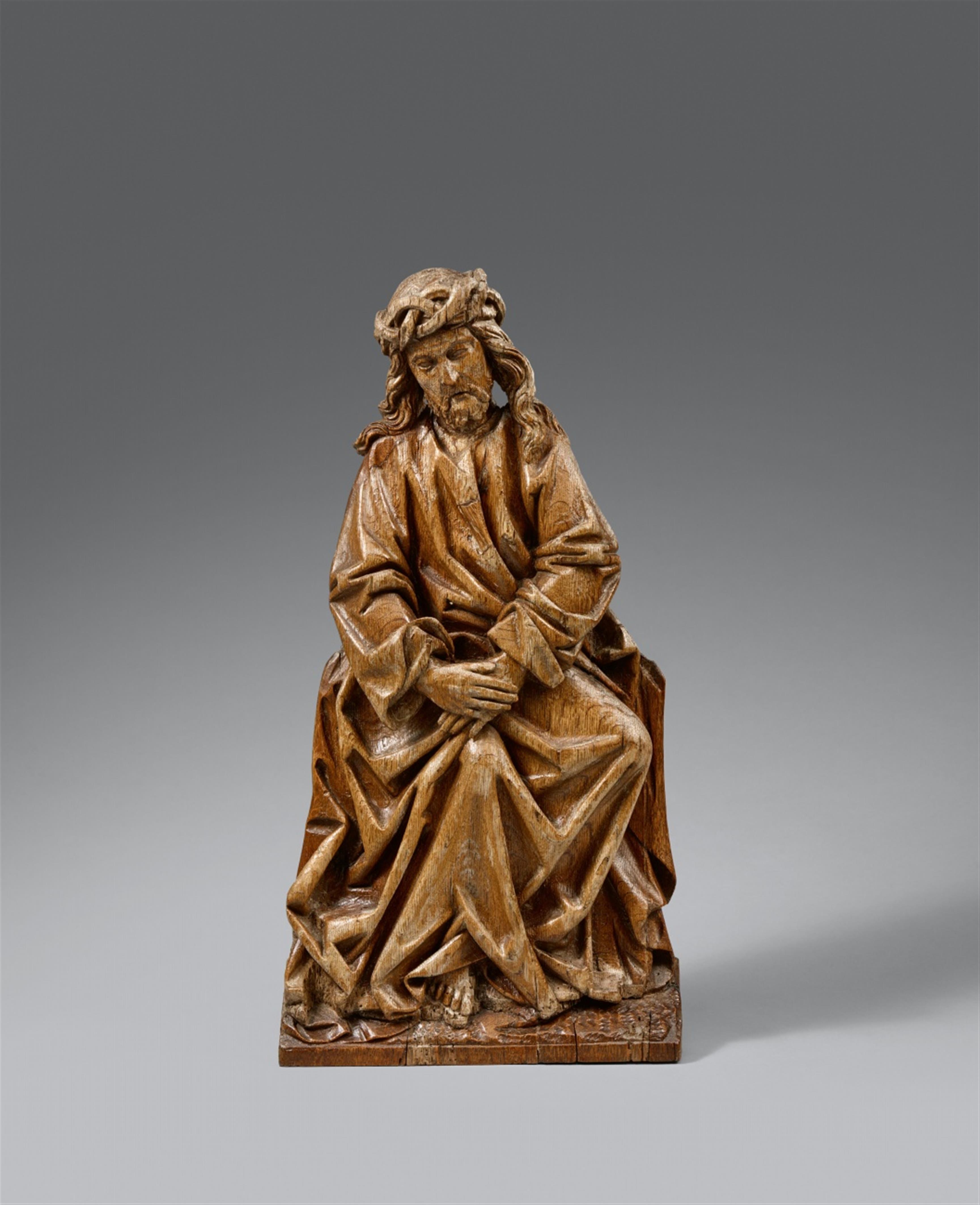 Brabant late 15th century - A late 15th century Brabantine carved oak relief with the pensive Christ - image-1