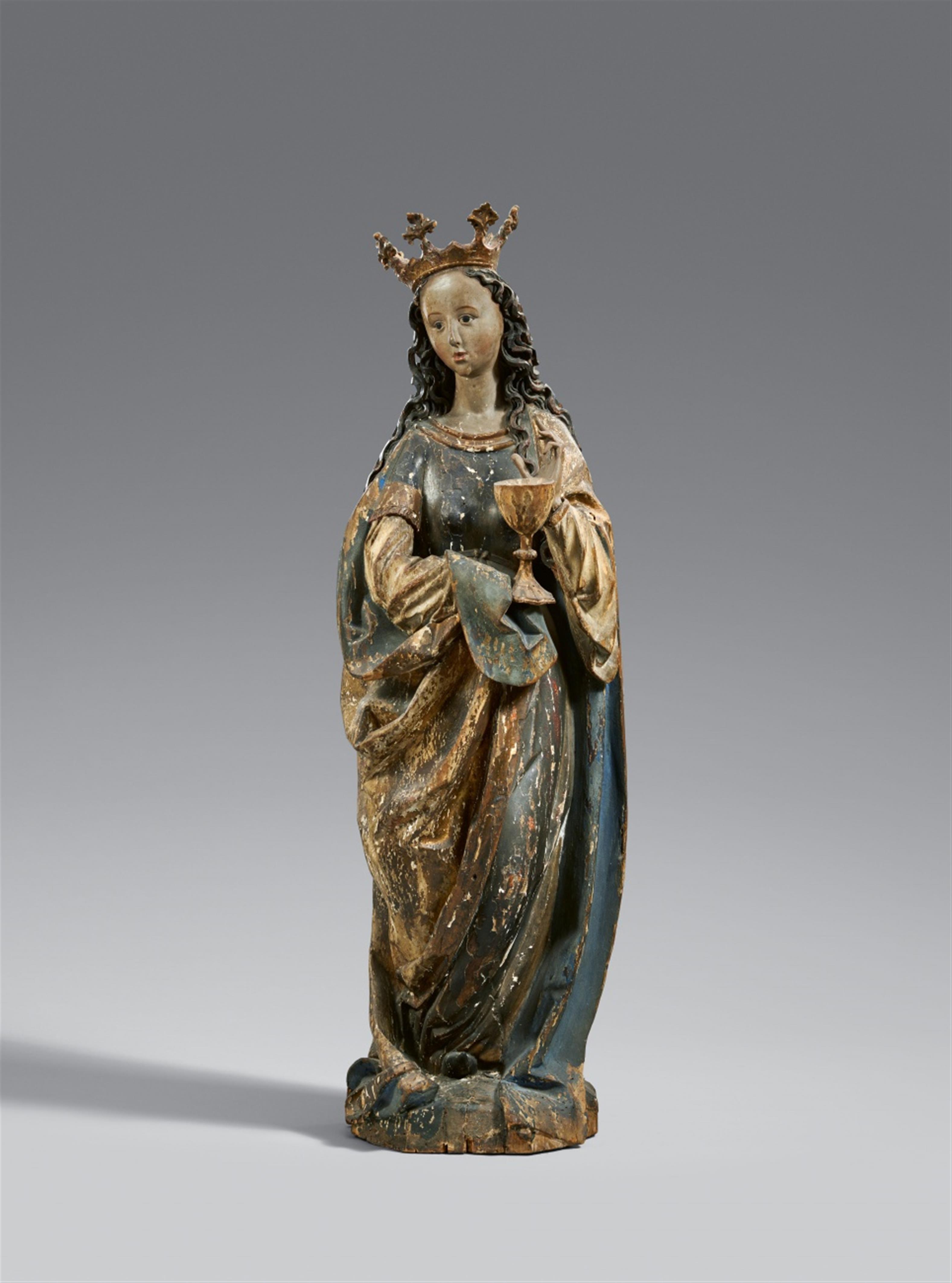 Franconia early 16th century - An early 16th century Franconian carved wood figure of Saint Barbara - image-1