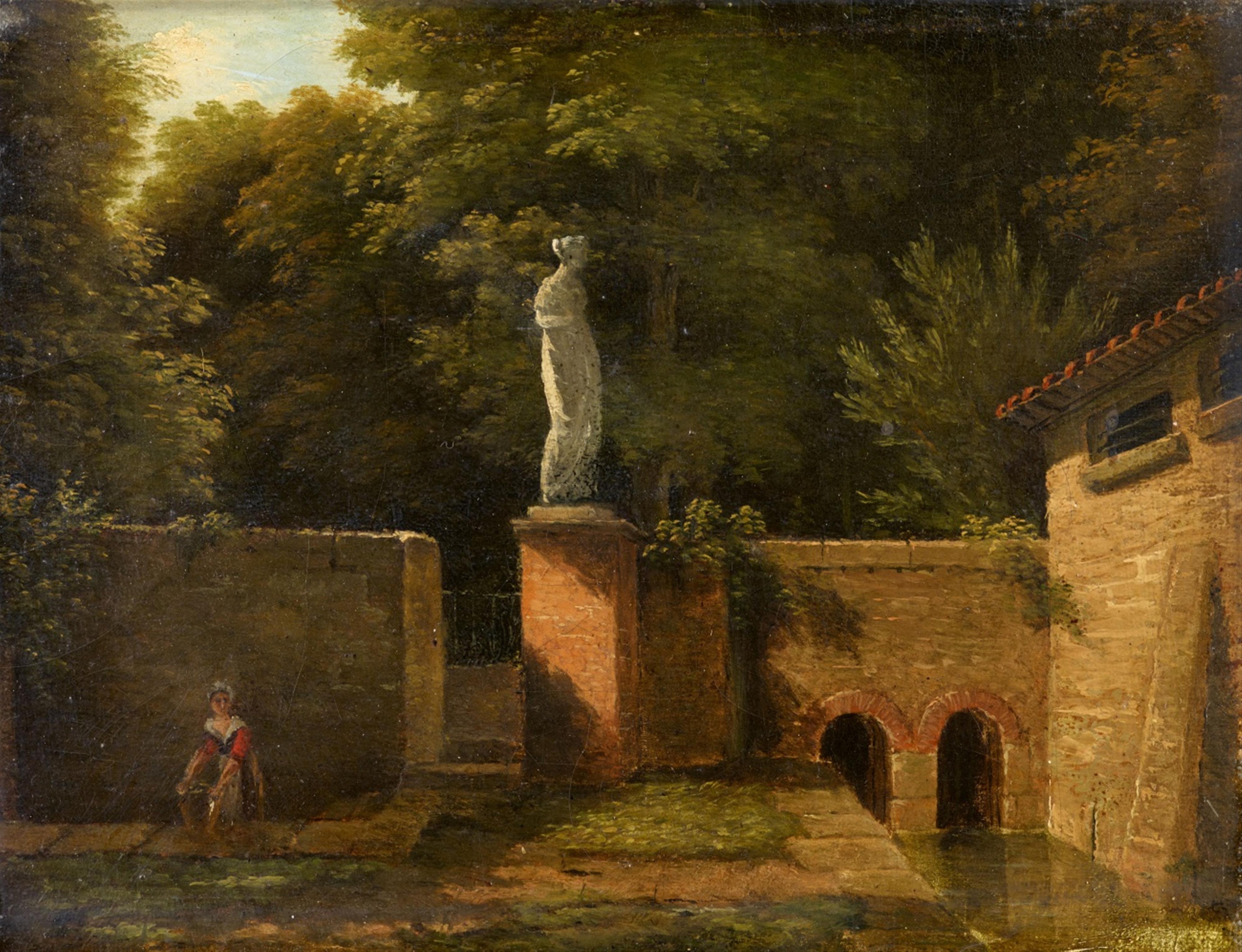 Jean-Victor Bertin - View of a Park with Fountain and Marble Sculpture - image-1