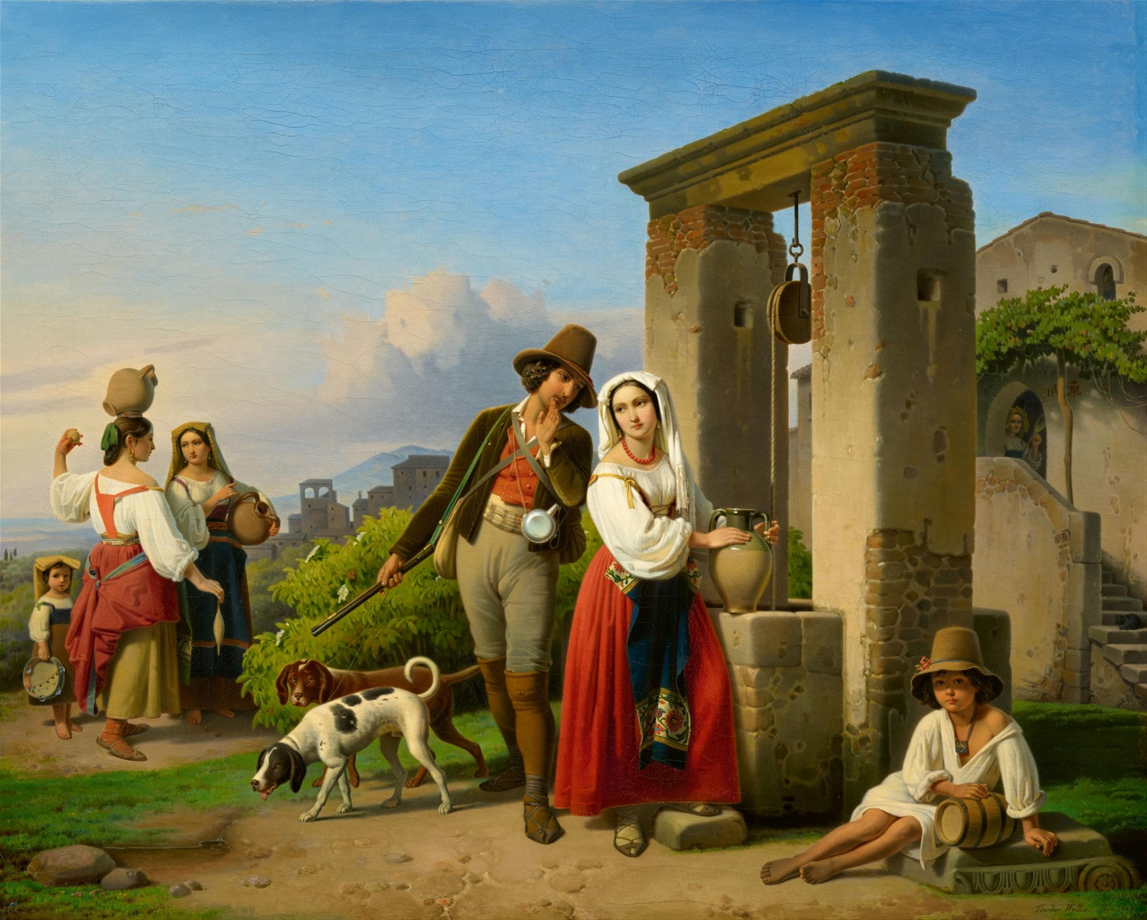 Theodor Leopold Weller - Ein Jäger und eine junge Frau an einem Brunnen in Sora - image-1