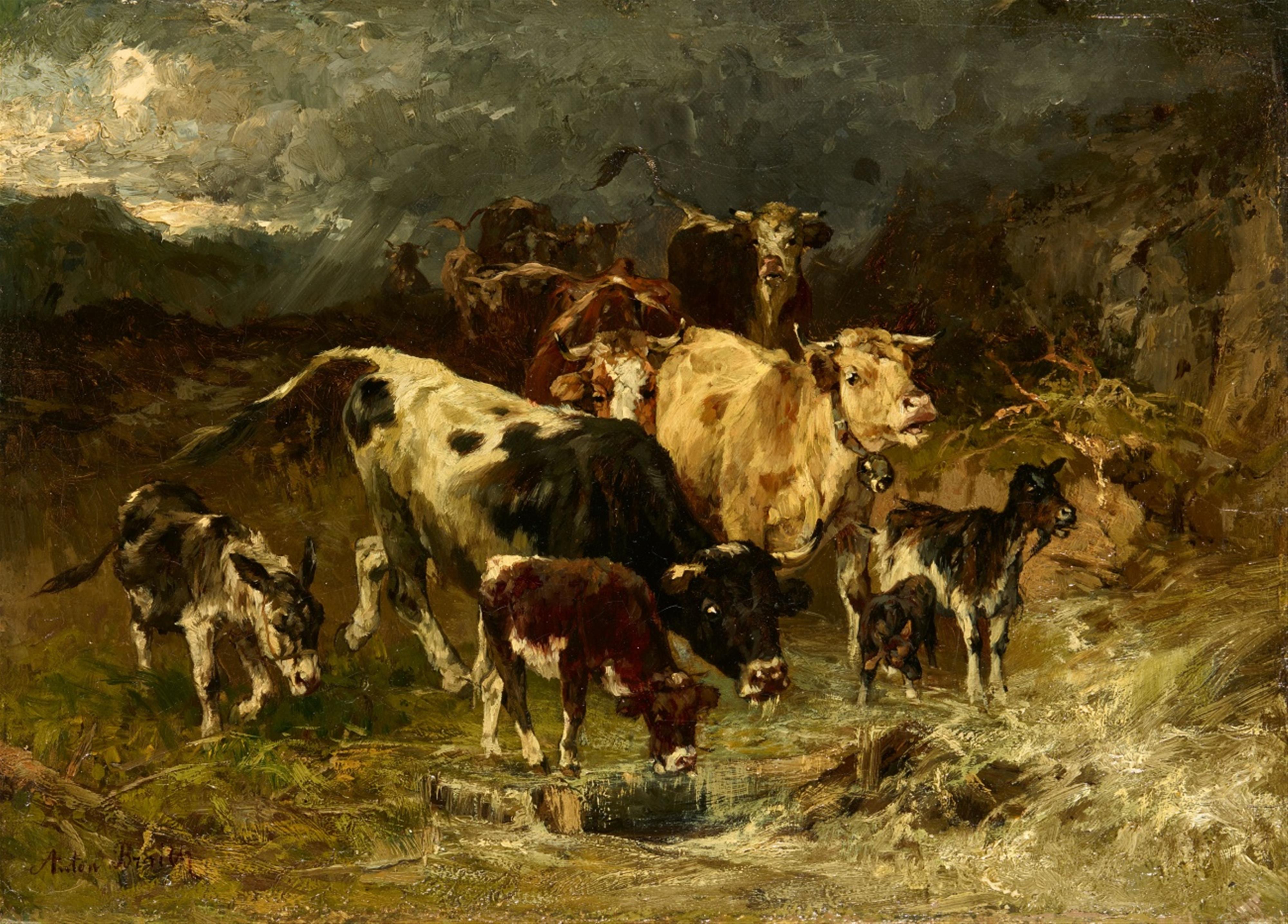 Anton Braith - Kühe vor einem vom Gebirgsbach zerstörten Steg - image-1