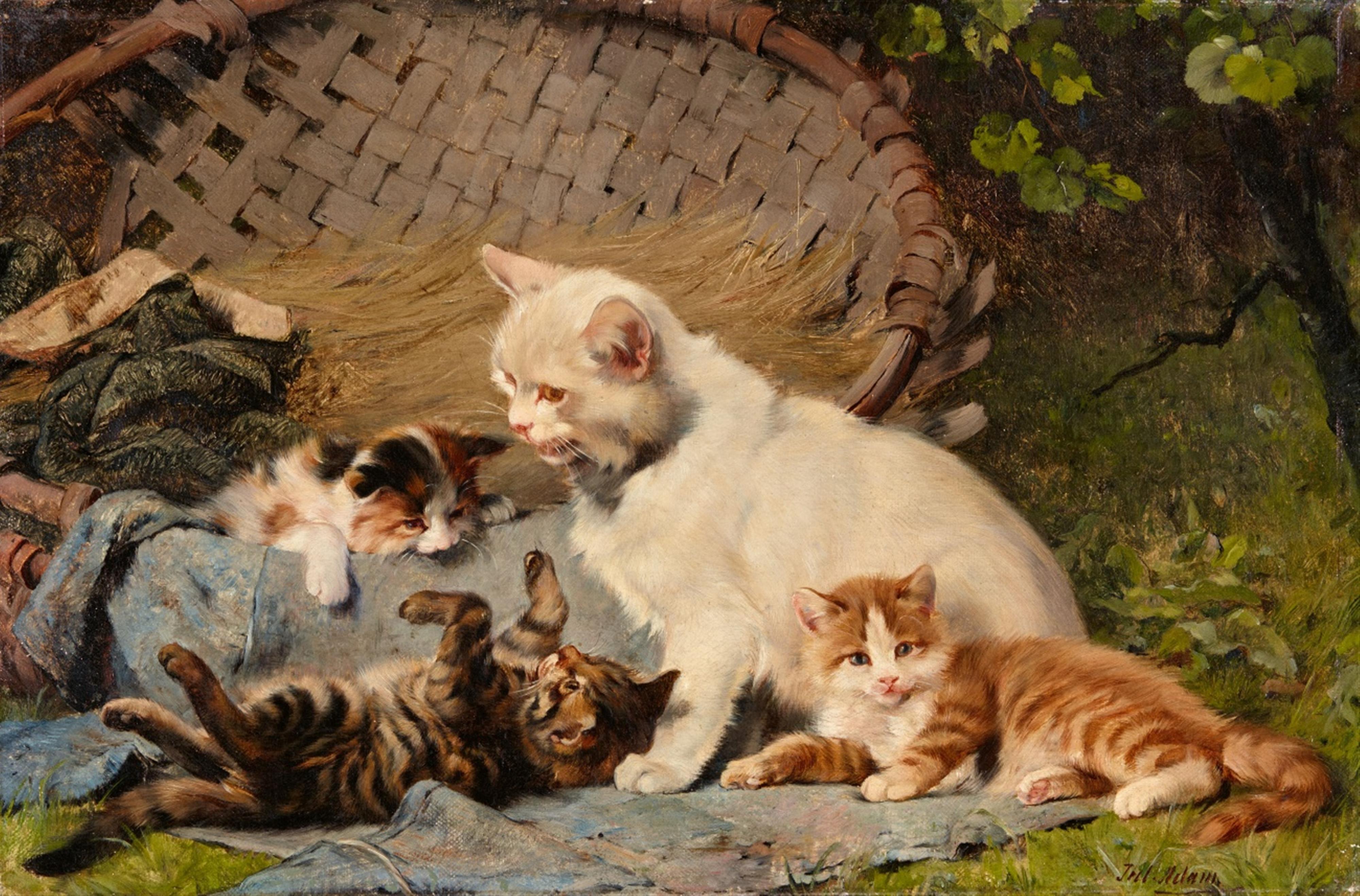 Julius Adam the Younger - Mother Cat with three Kittens - image-1