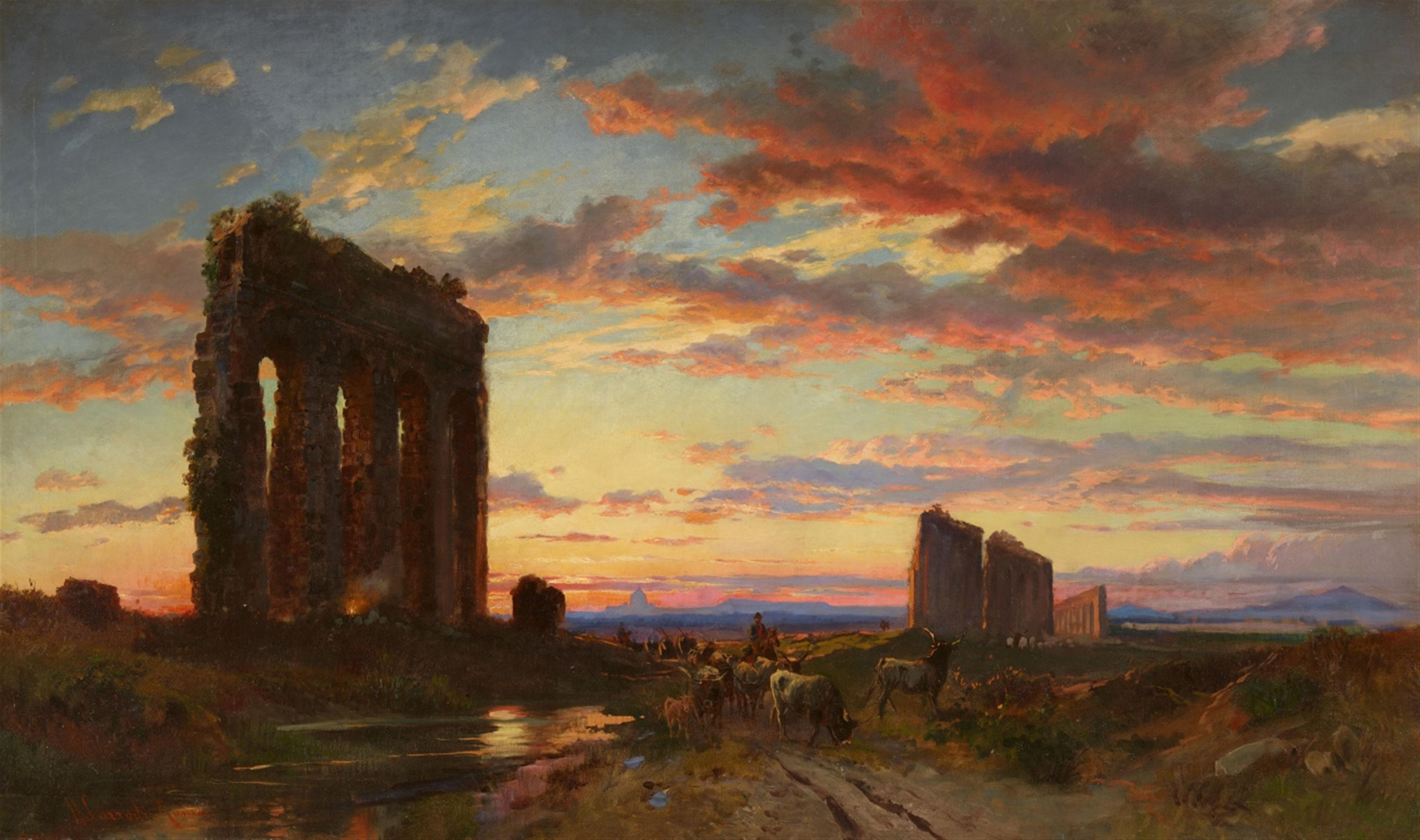Hermann (David Salomon) Corrodi - Roman Aqueduct on the Appia Antica at Sunset - image-1