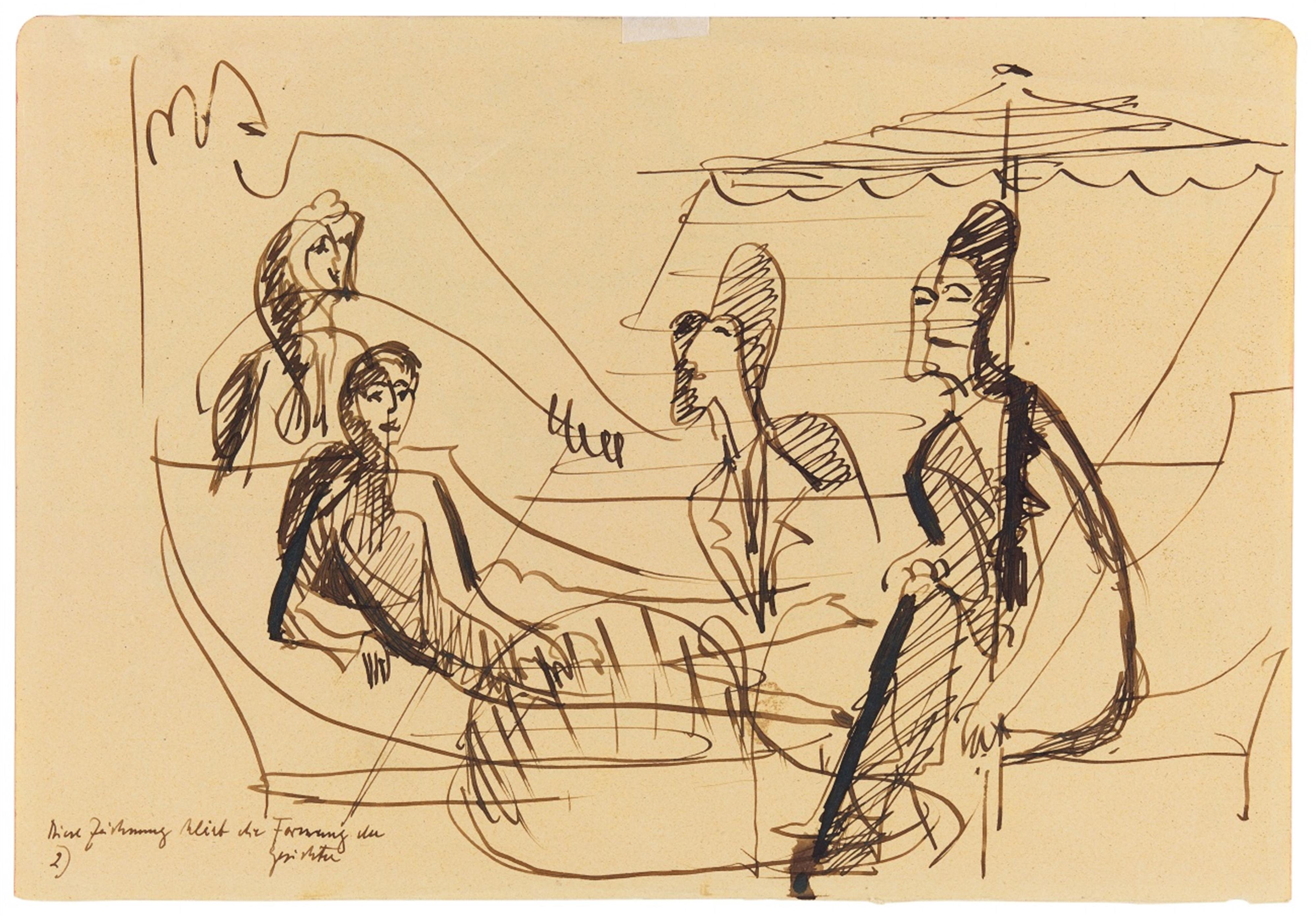 Ernst Ludwig Kirchner - Mann und Frau im Gespräch unter einem Sonnenschirm (Balkonszene). Verso: Variation derselben Szene - image-1