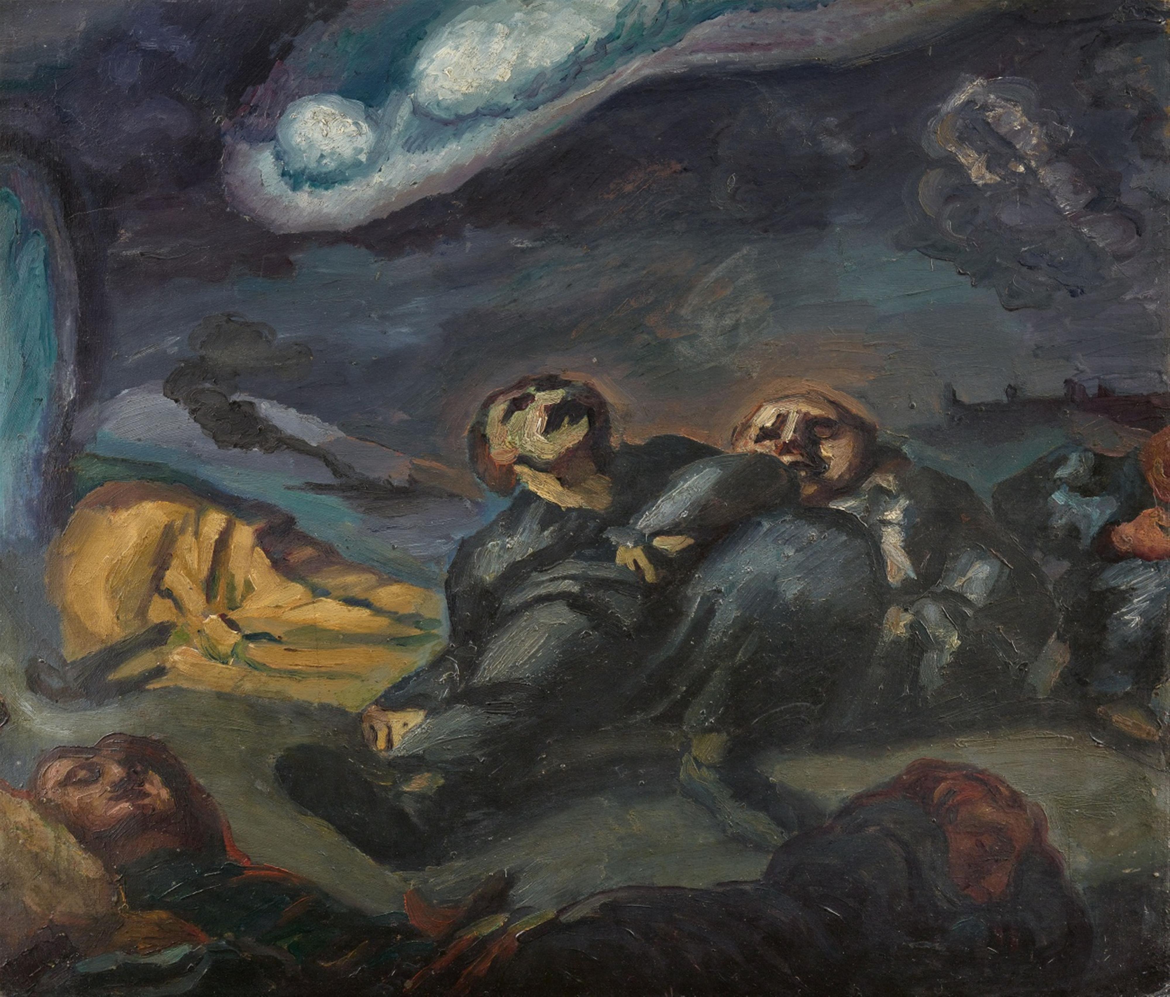 Ludwig Meidner - Ohne Titel (Drei liegende und hockende Figuren unter freiem Himmel). Verso: Gehende und sitzende Figur - image-1