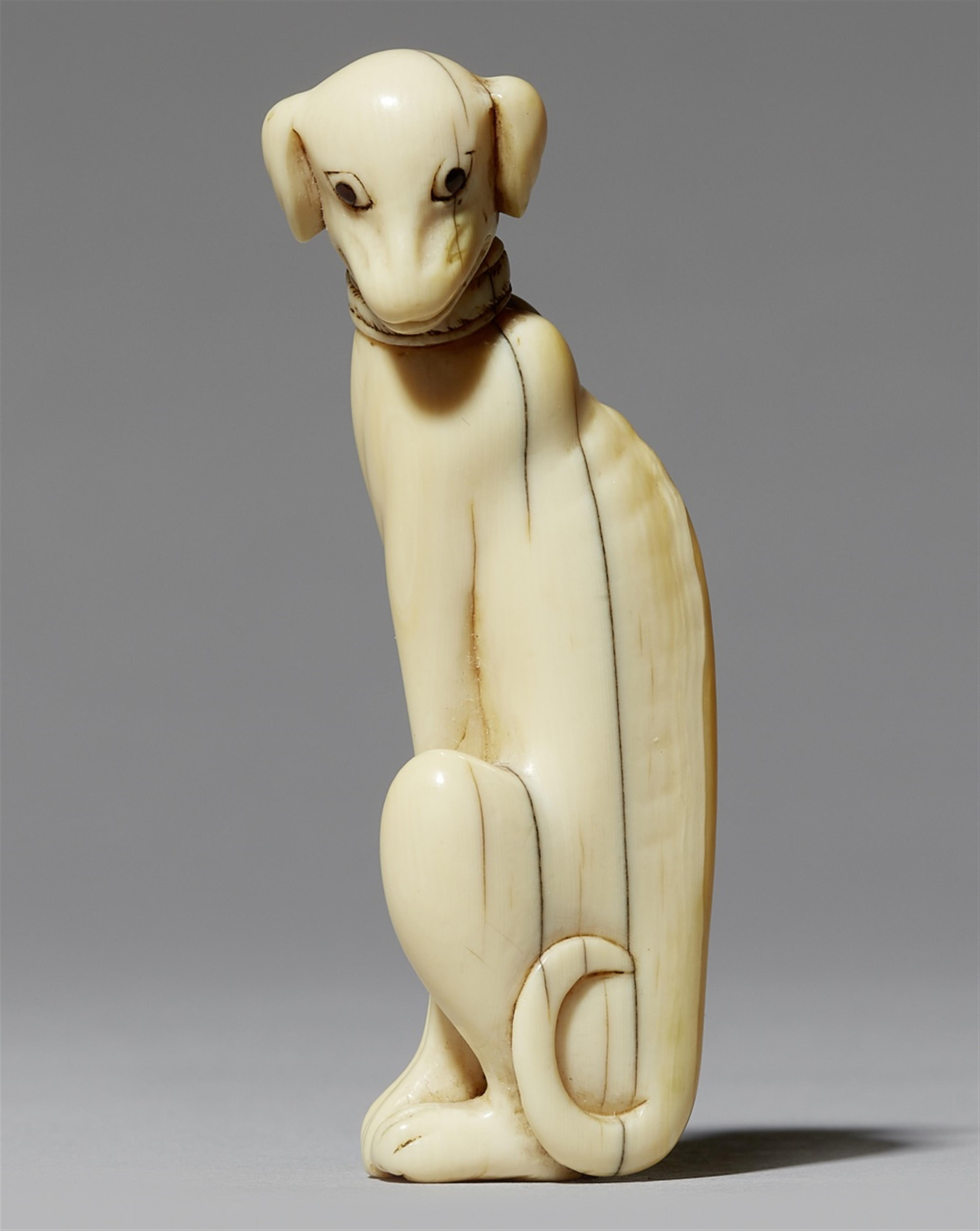 An ivory netsuke of a seated dog. Early 19th century - image-1