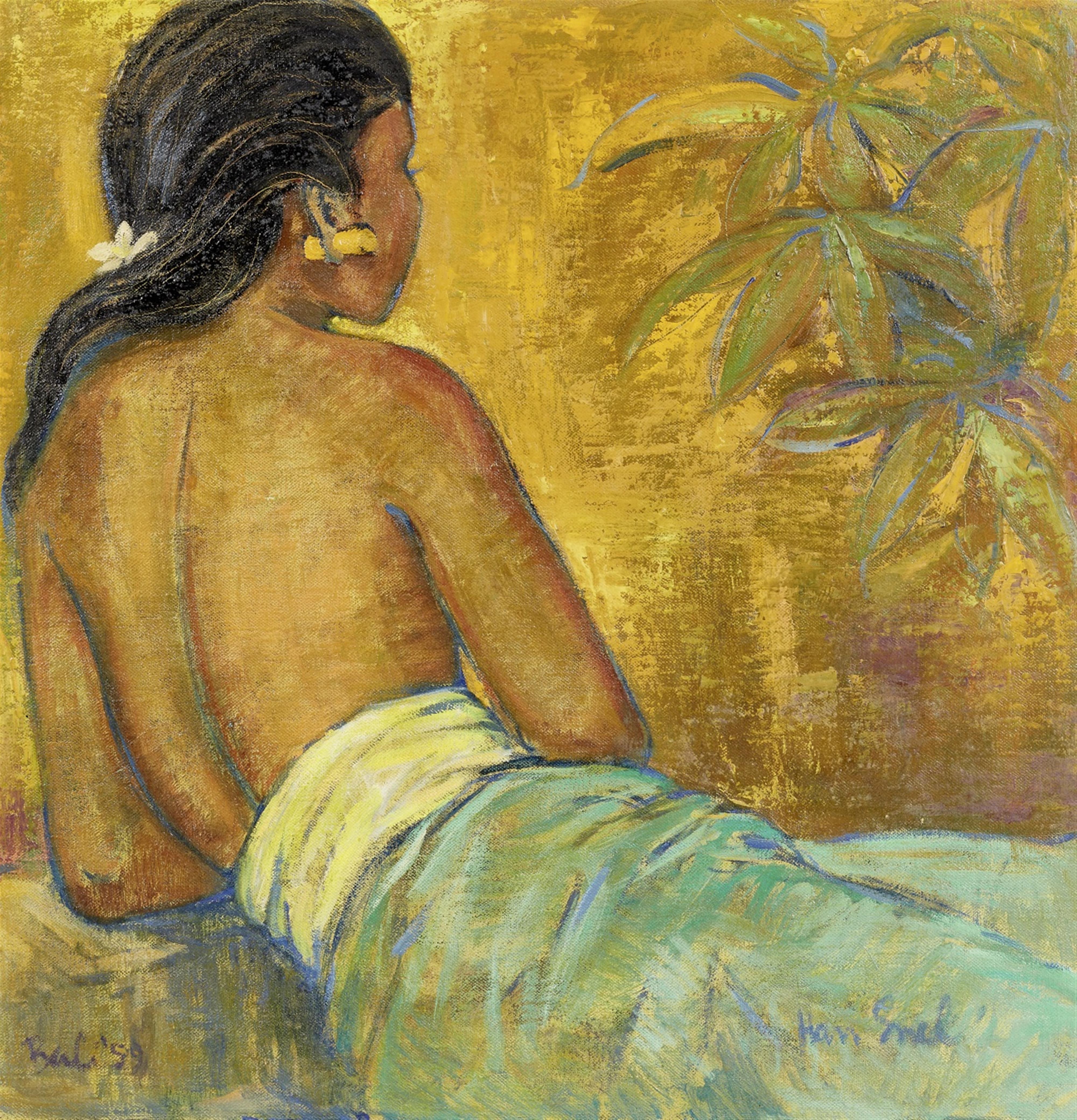 Han Snel . 1959 - Female semi nude. Oil on canvas. Signed Han Snel and dated Bali '59. Original wood frame. - image-1