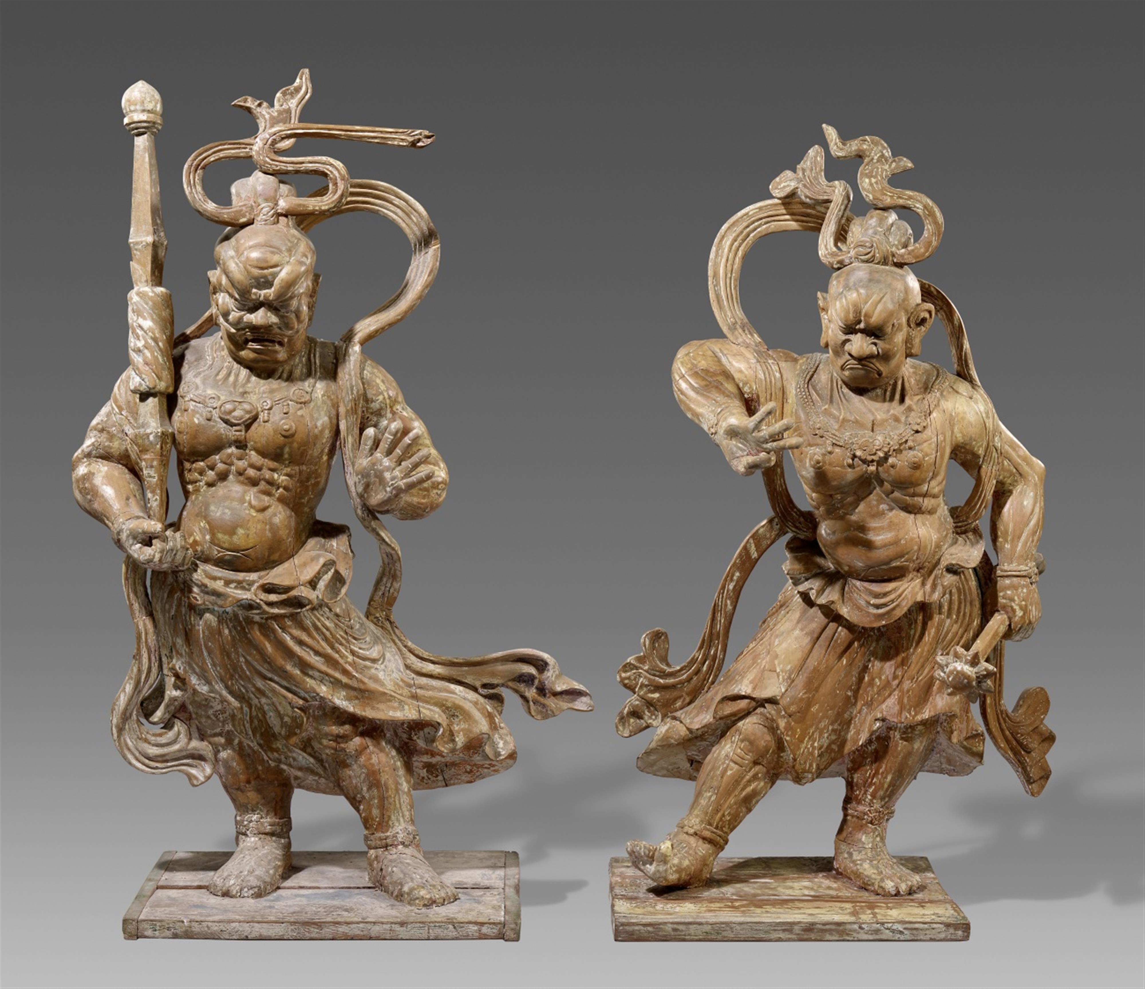 Two wood figures of a pair of Niô. 18th/19th century - image-1