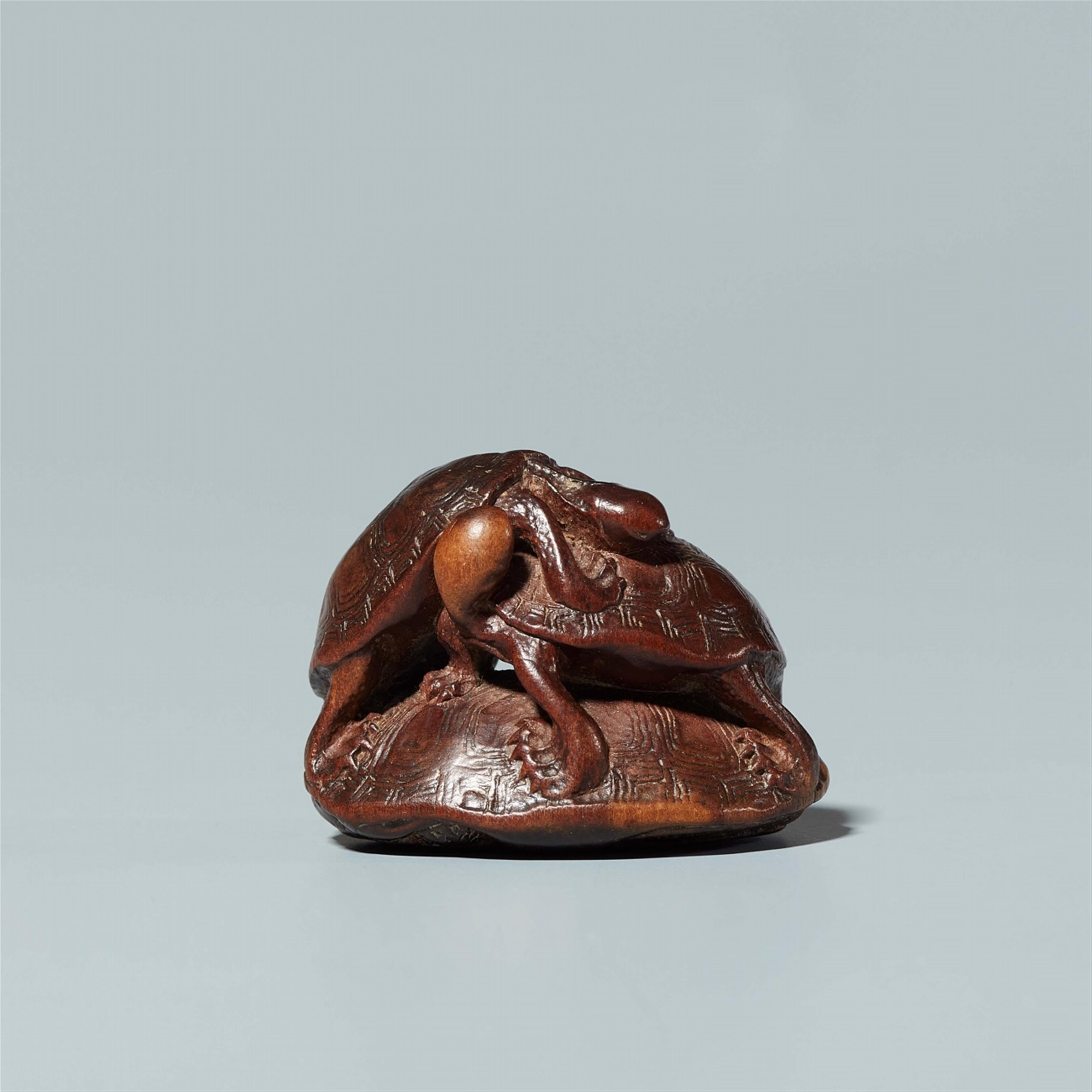 A boxwood netsuke of a turtle group, by Kômin. Mid-19th century - image-1