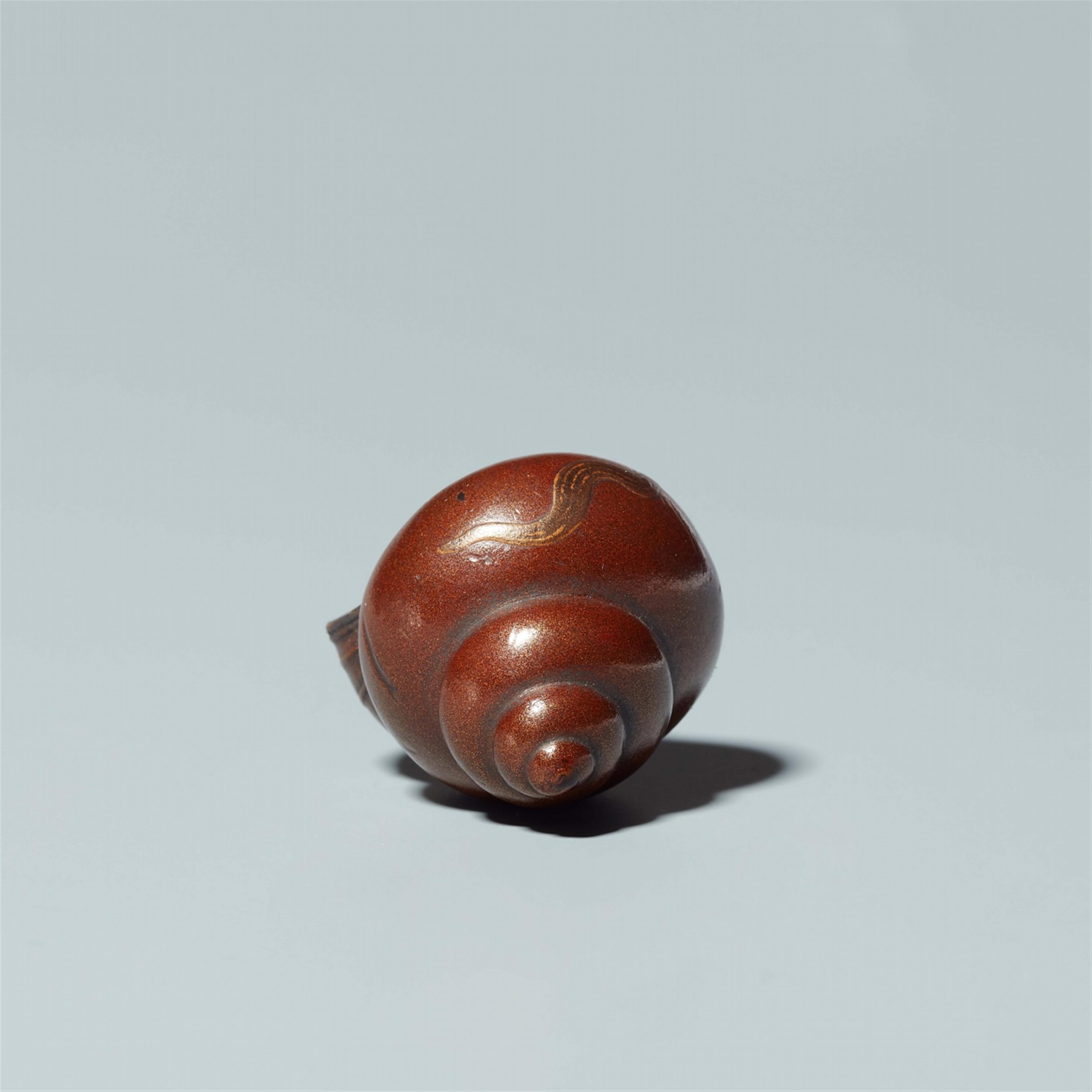 A lacquer on wood netsuke of a snail shell. Mid-19th century - image-4