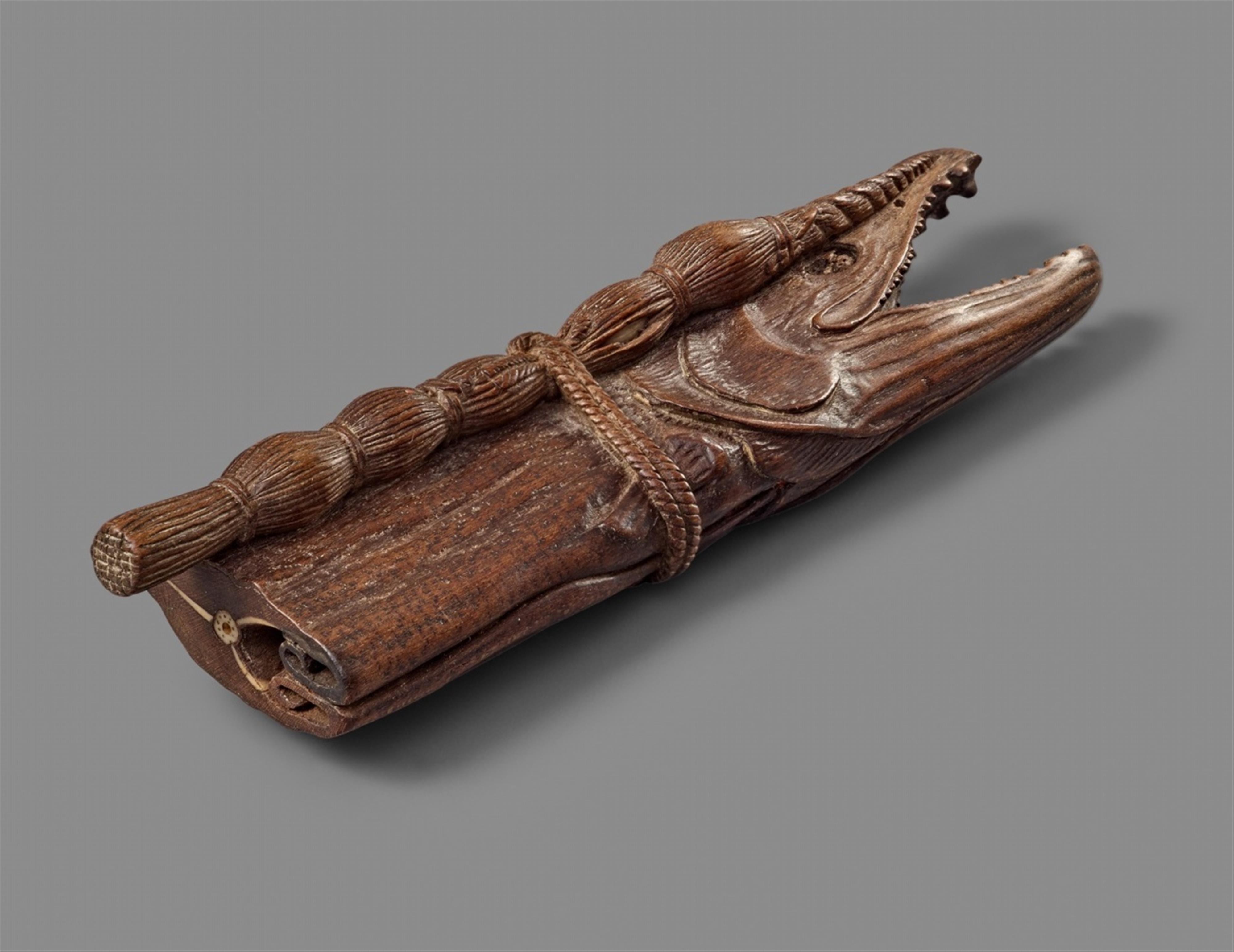 A wood and ivory sashi-netsuke of a dried salmon (shiozake). Second half 19th century - image-1
