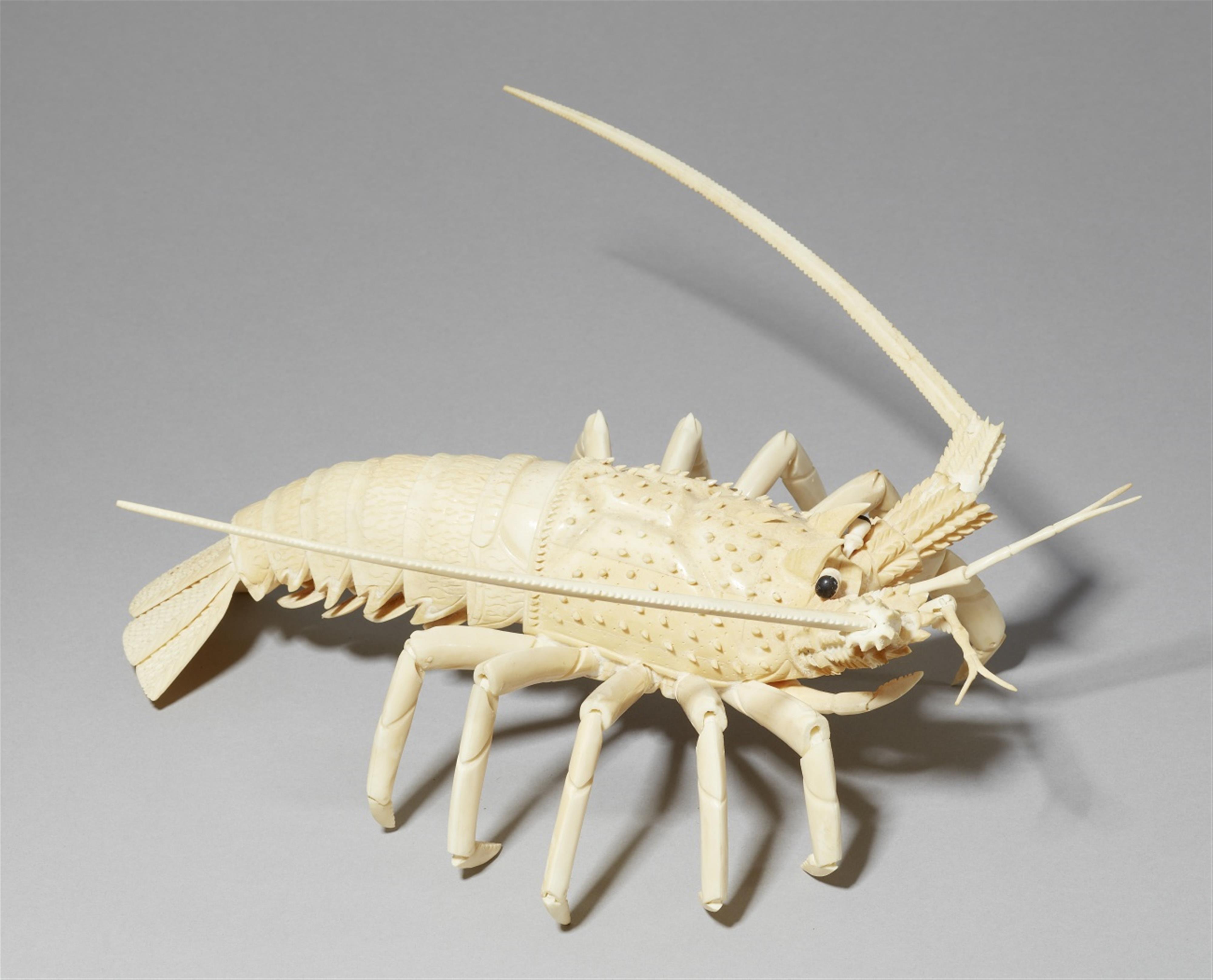 A fully articulated bone okimono of a tiger prawn (kuruma ebi) - image-1