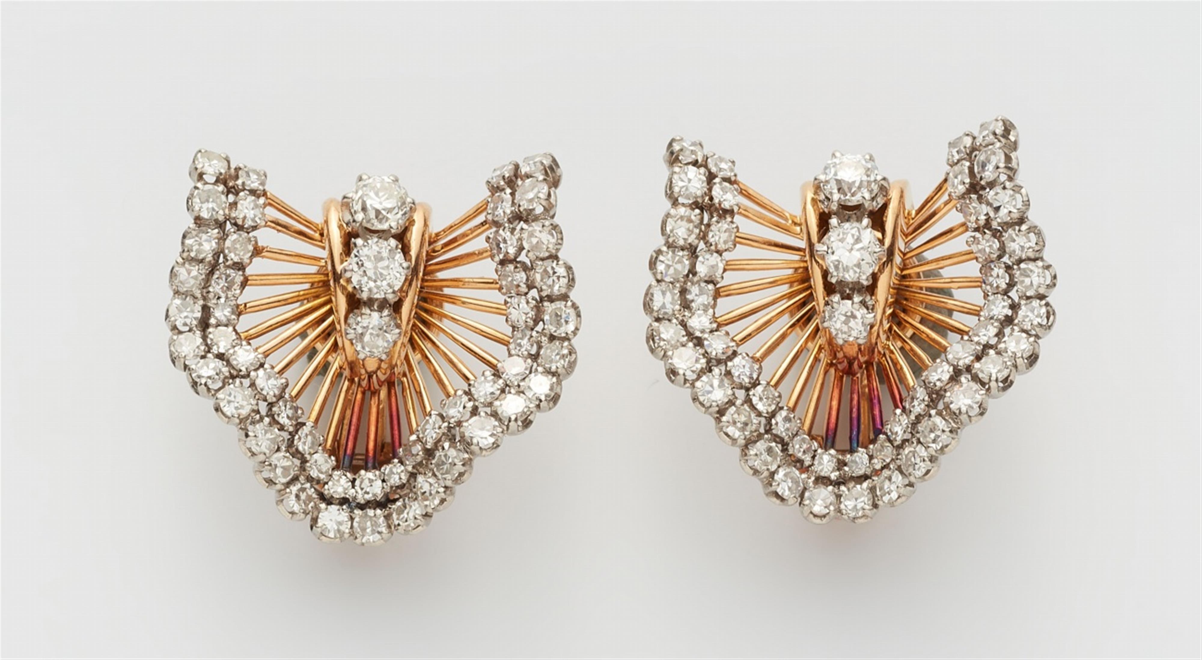 A pair of French 18k gold diamond clip earrings - image-1