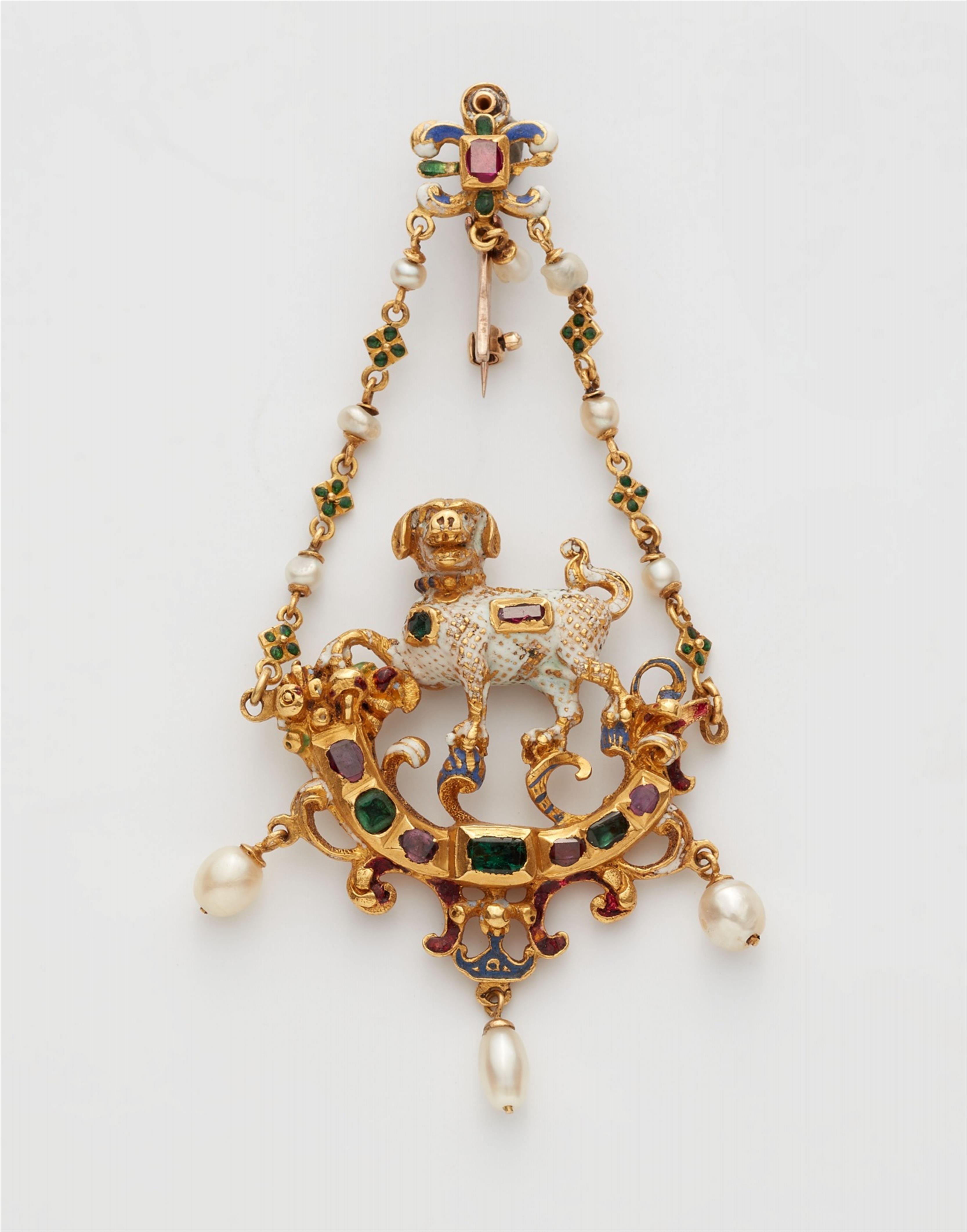 A Renaissance Revival gold enamel and gemstone pendant - image-1