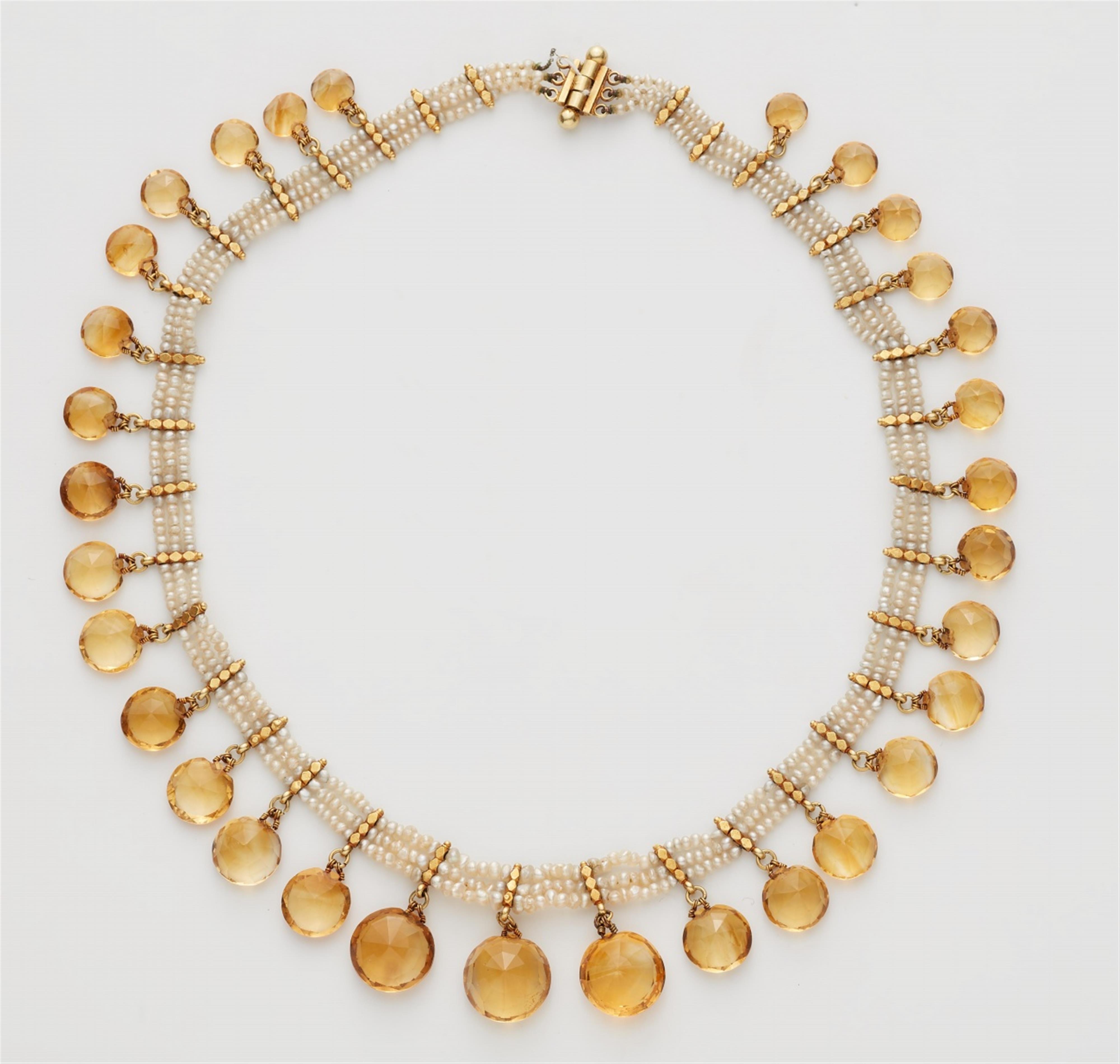 A pearl necklace with citrine pendants - image-2