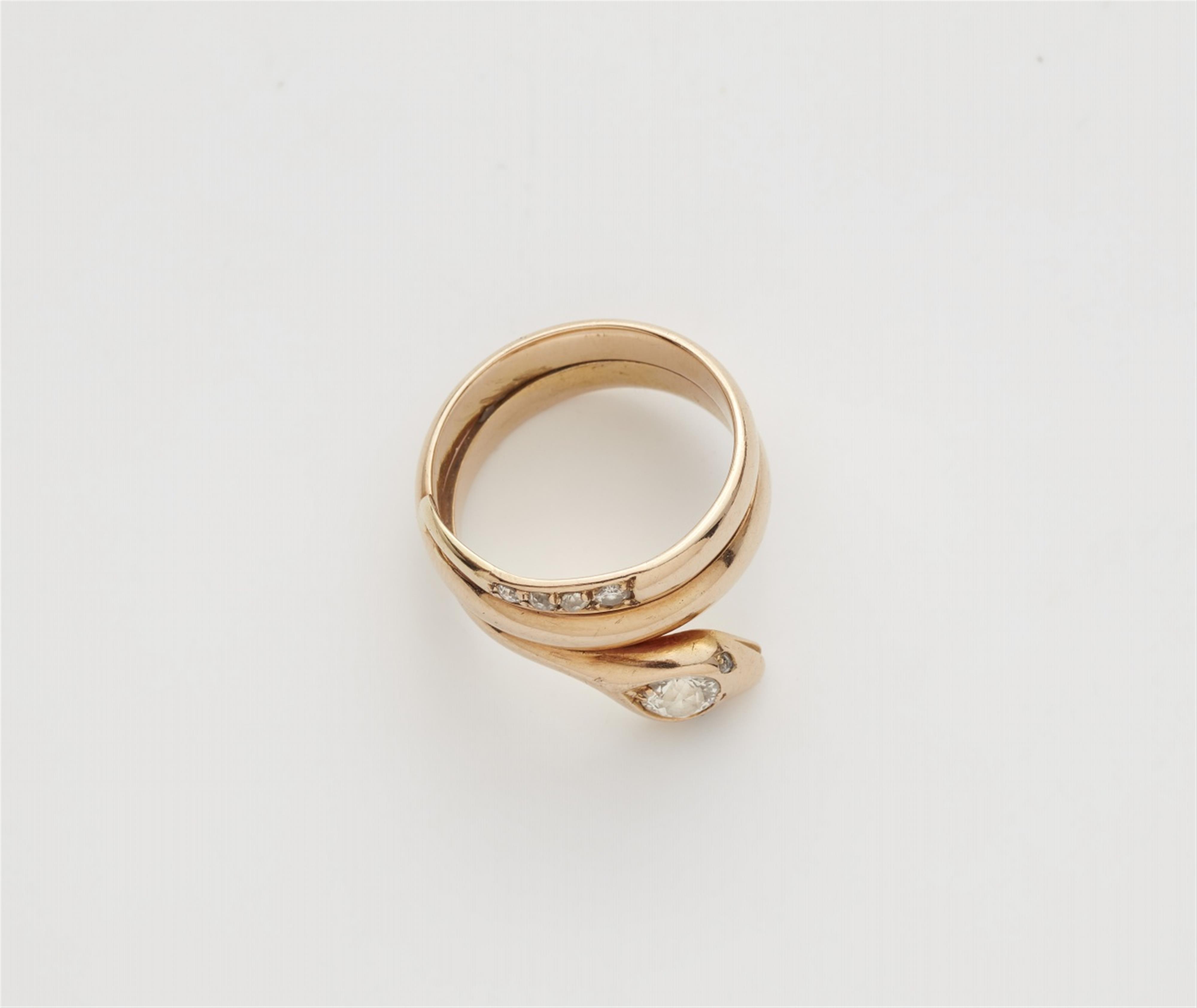 A Belle Epoque 14k red gold diamond snake ring - image-2
