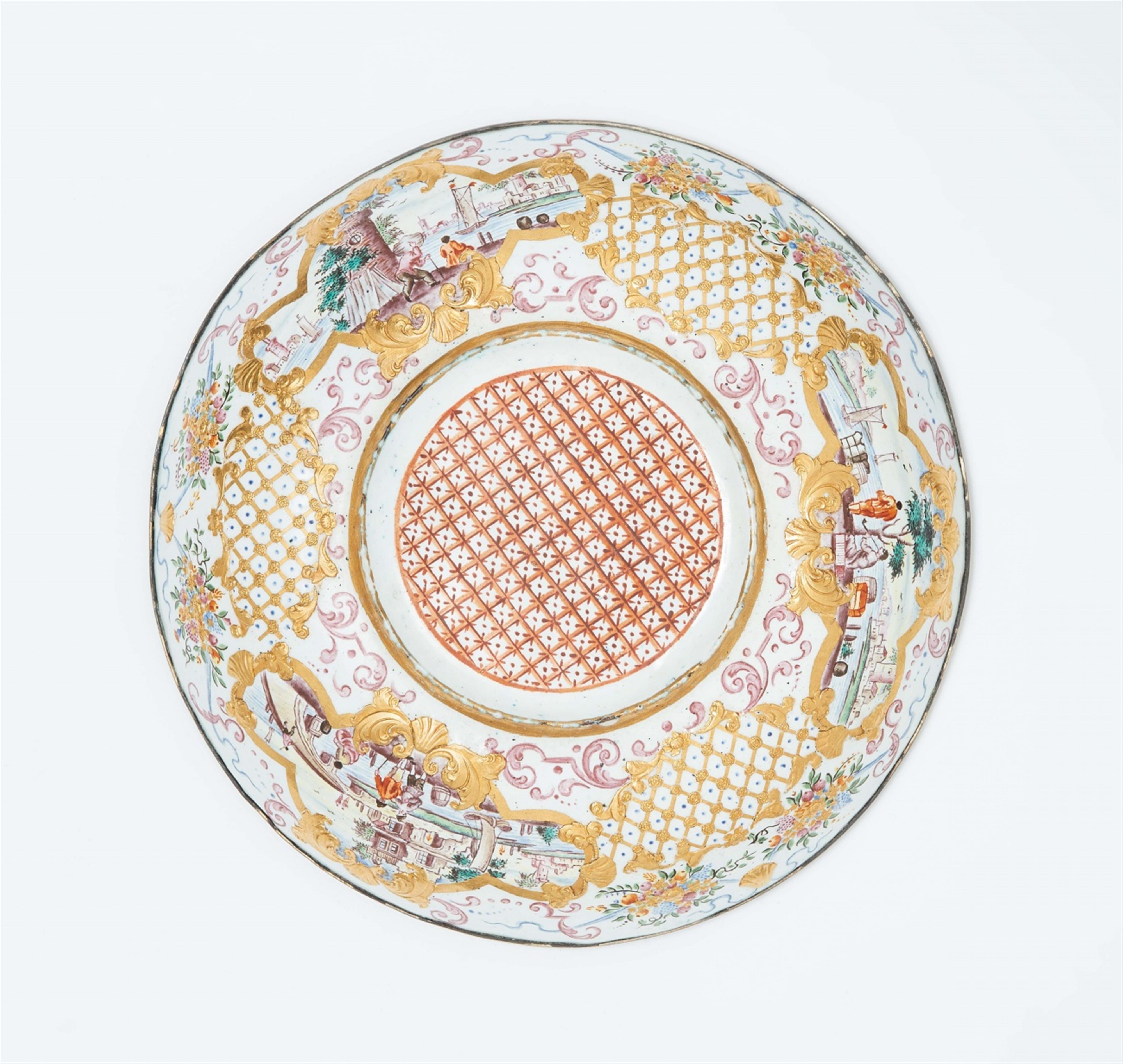 An "émail de Saxe" tea bowl and saucer - image-4