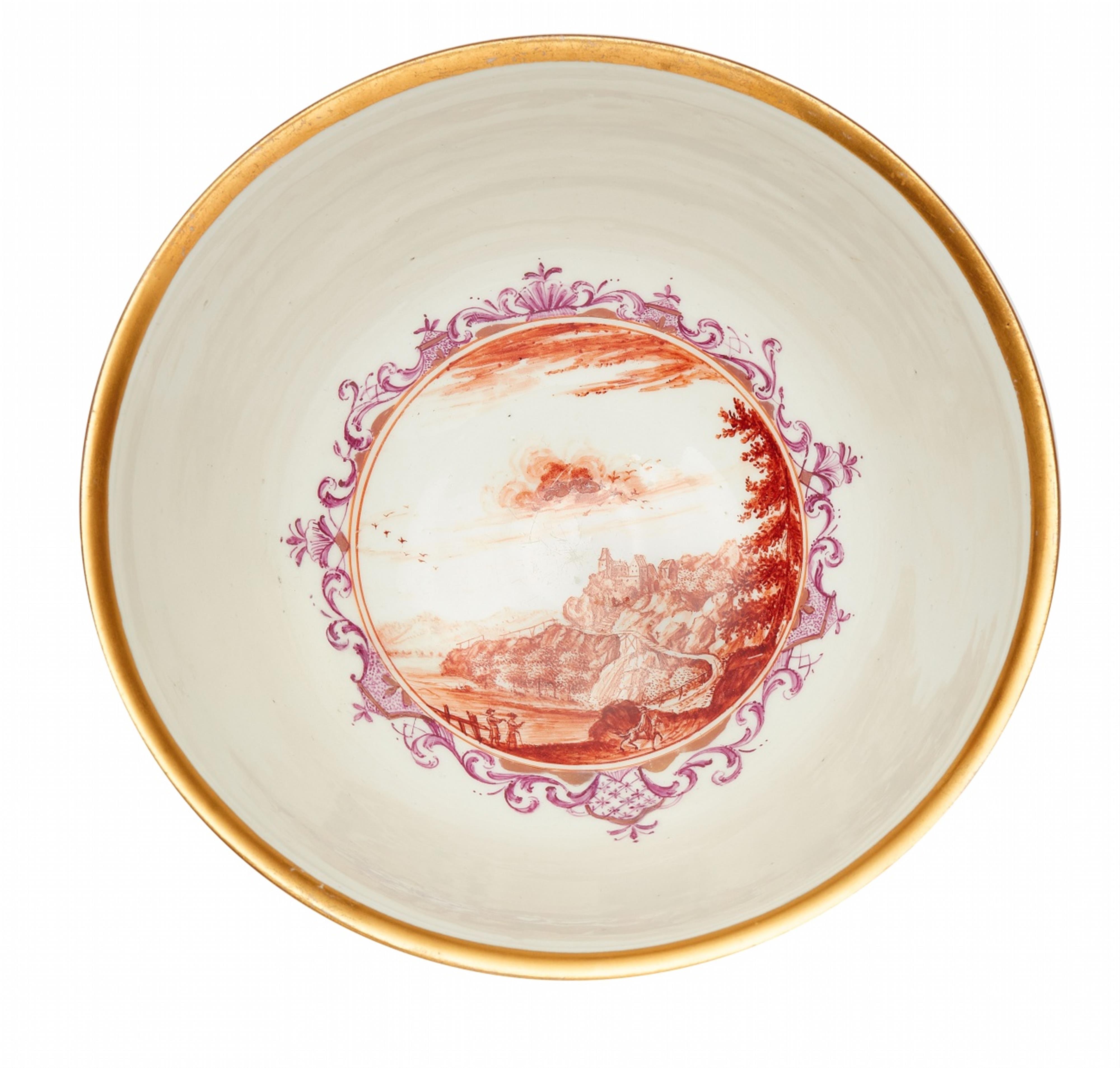 A Meissen porcelain slop bowl with a landscape in iron red - image-2