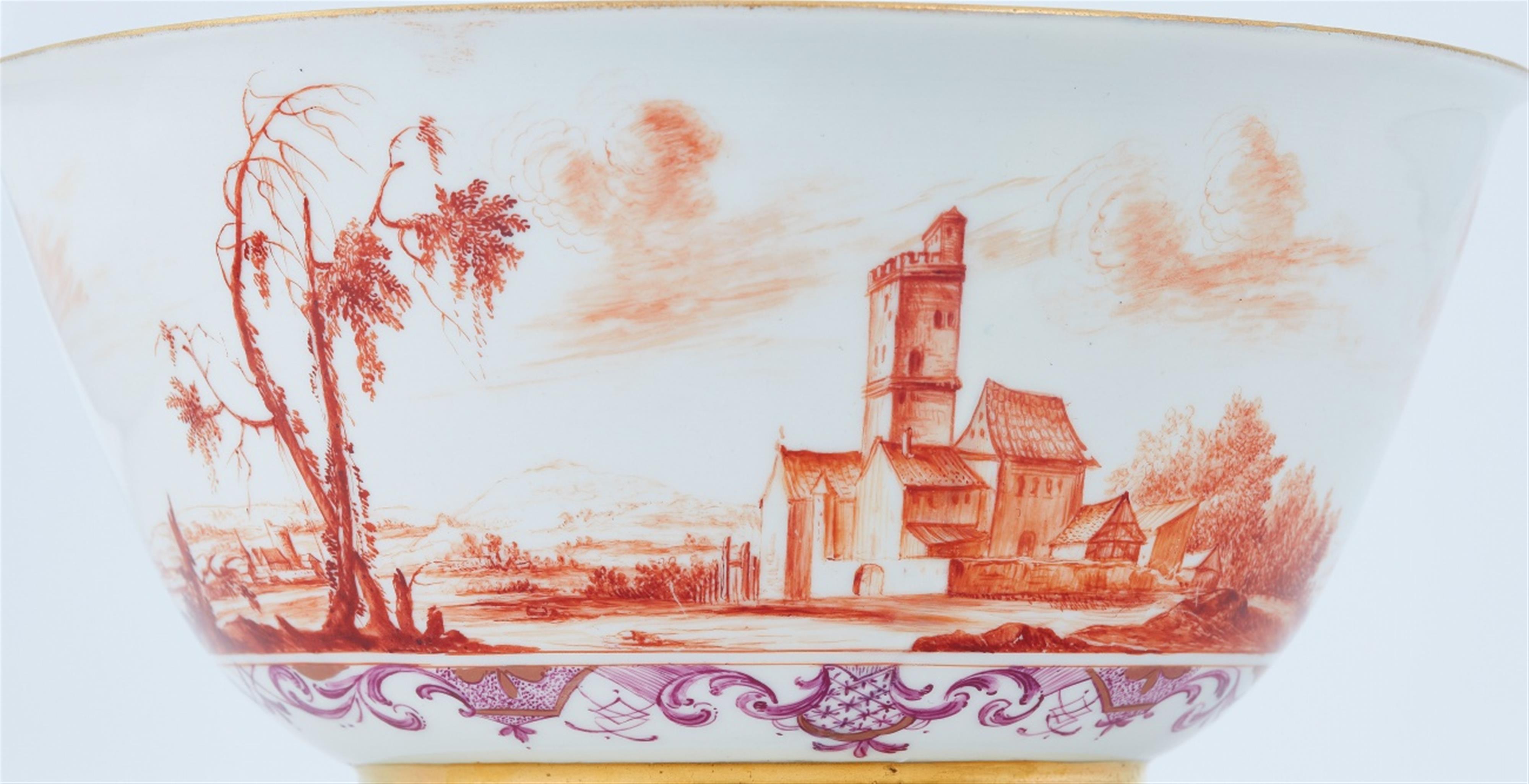 A Meissen porcelain slop bowl with a landscape in iron red - image-3