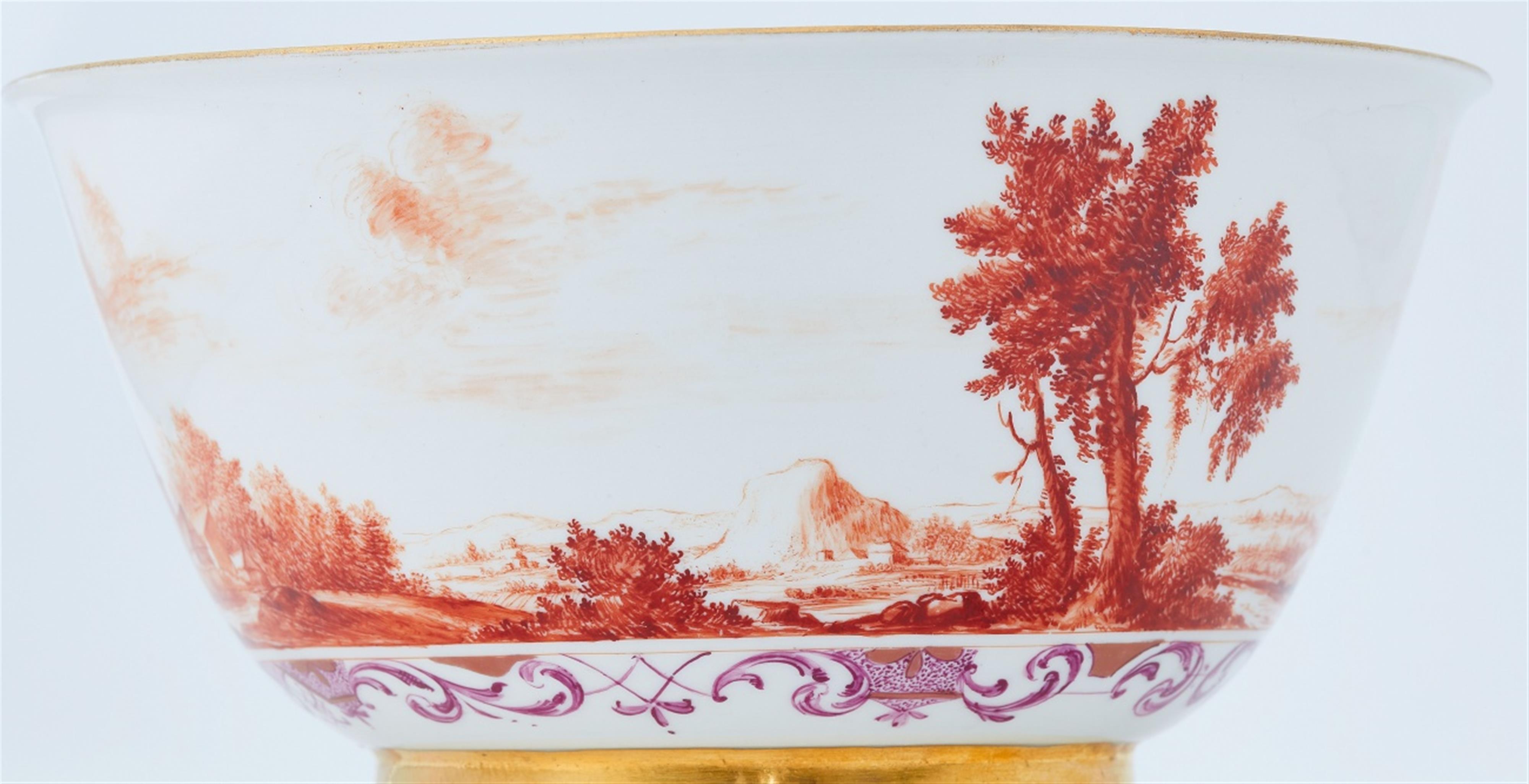A Meissen porcelain slop bowl with a landscape in iron red - image-4