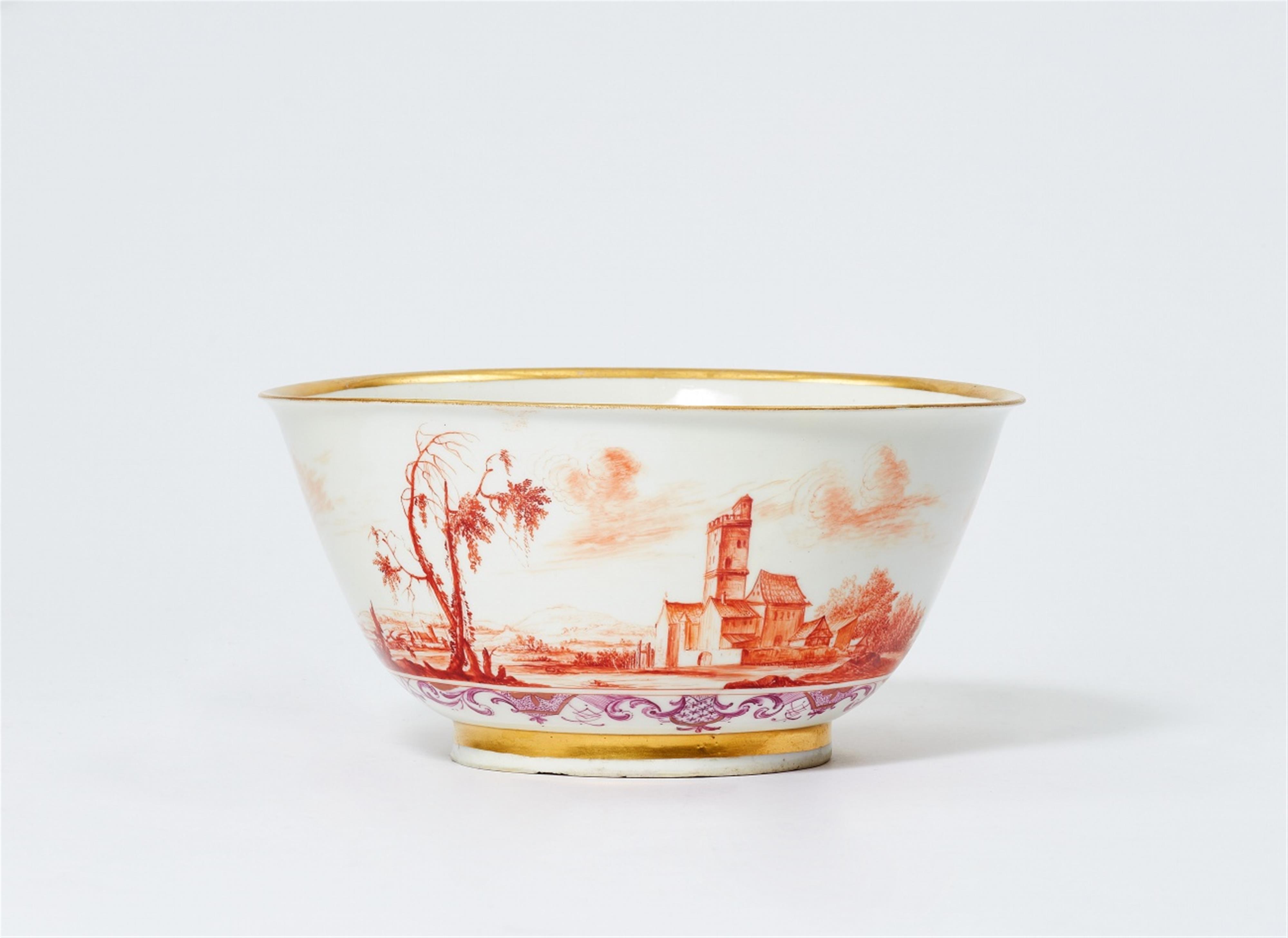 A Meissen porcelain slop bowl with a landscape in iron red - image-1