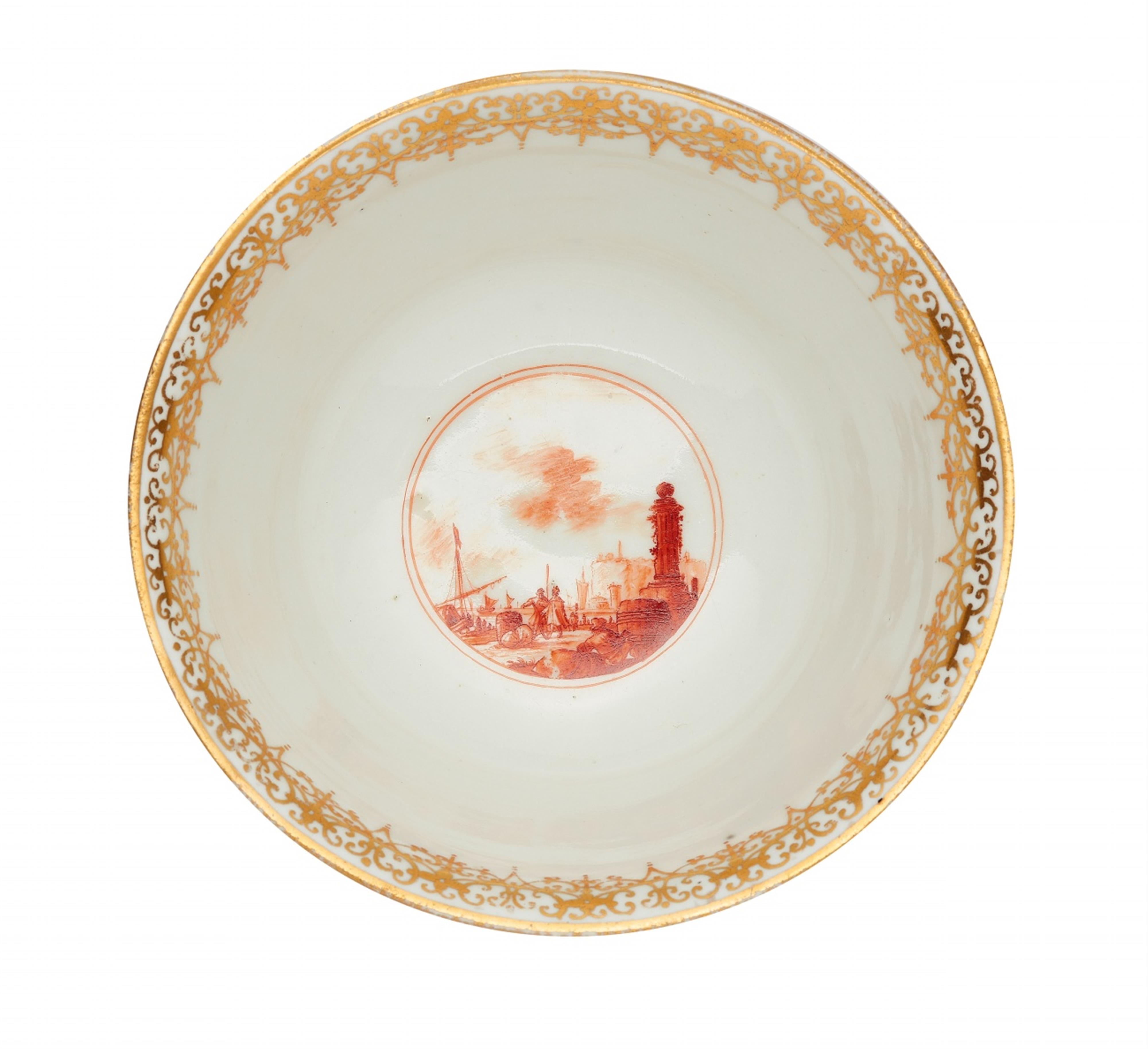 A Meissen porcelain slop bowl with a merchant navy scene in iron red - image-2