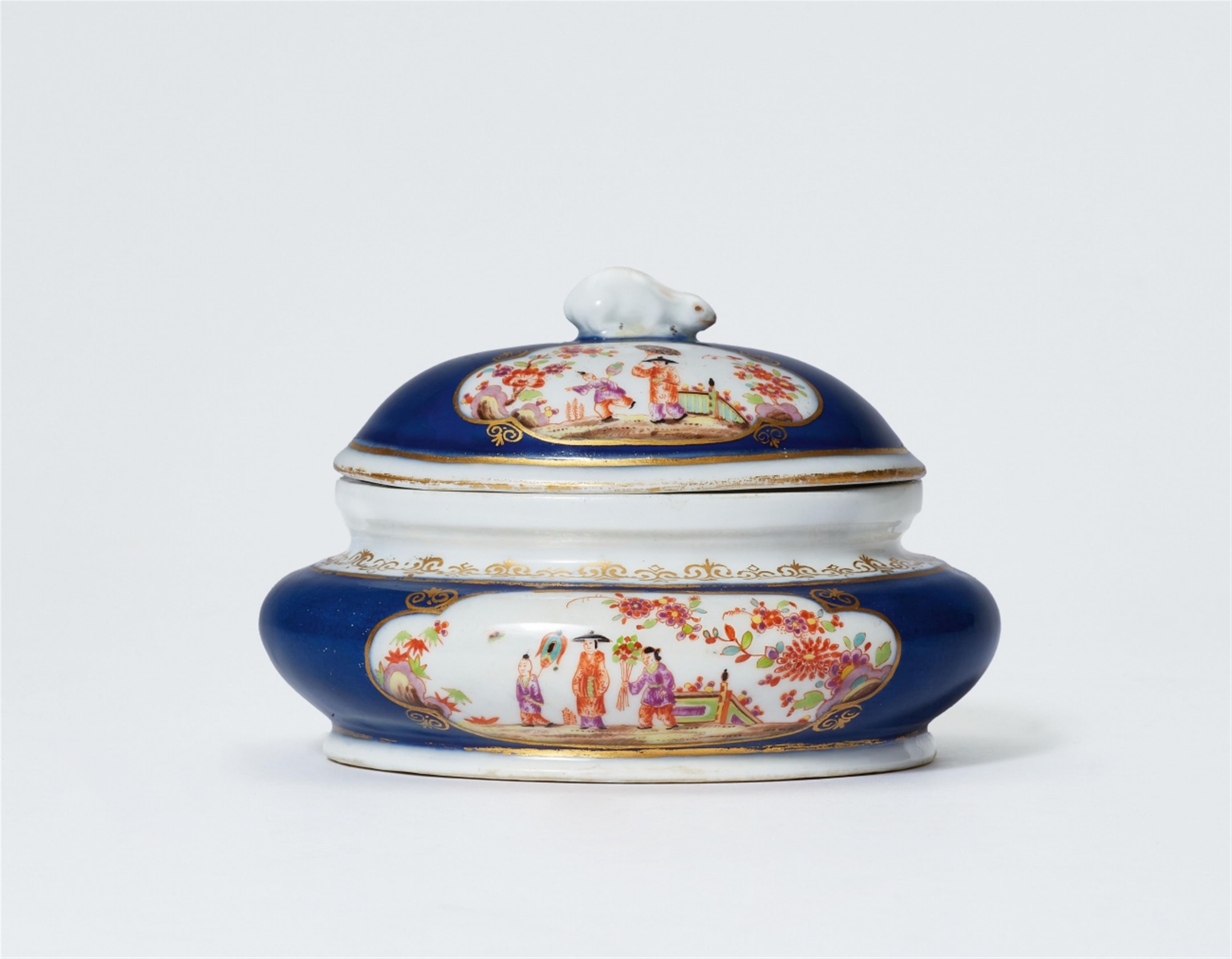 A Meissen porcelain sugar box with midnight blue ground - image-1