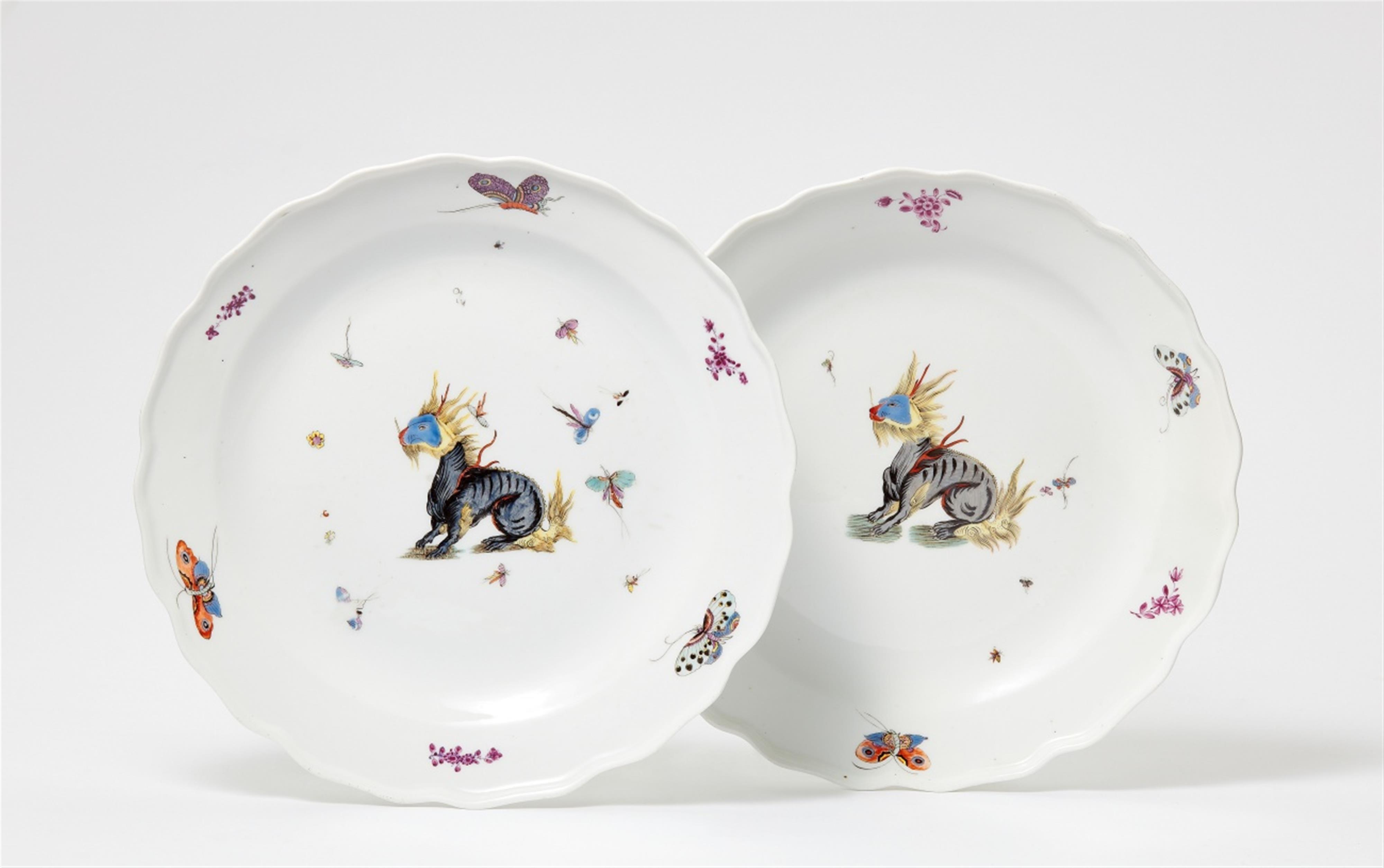 A pair of Meissen porcelain plates from a dinner service with mythical creatures - image-1