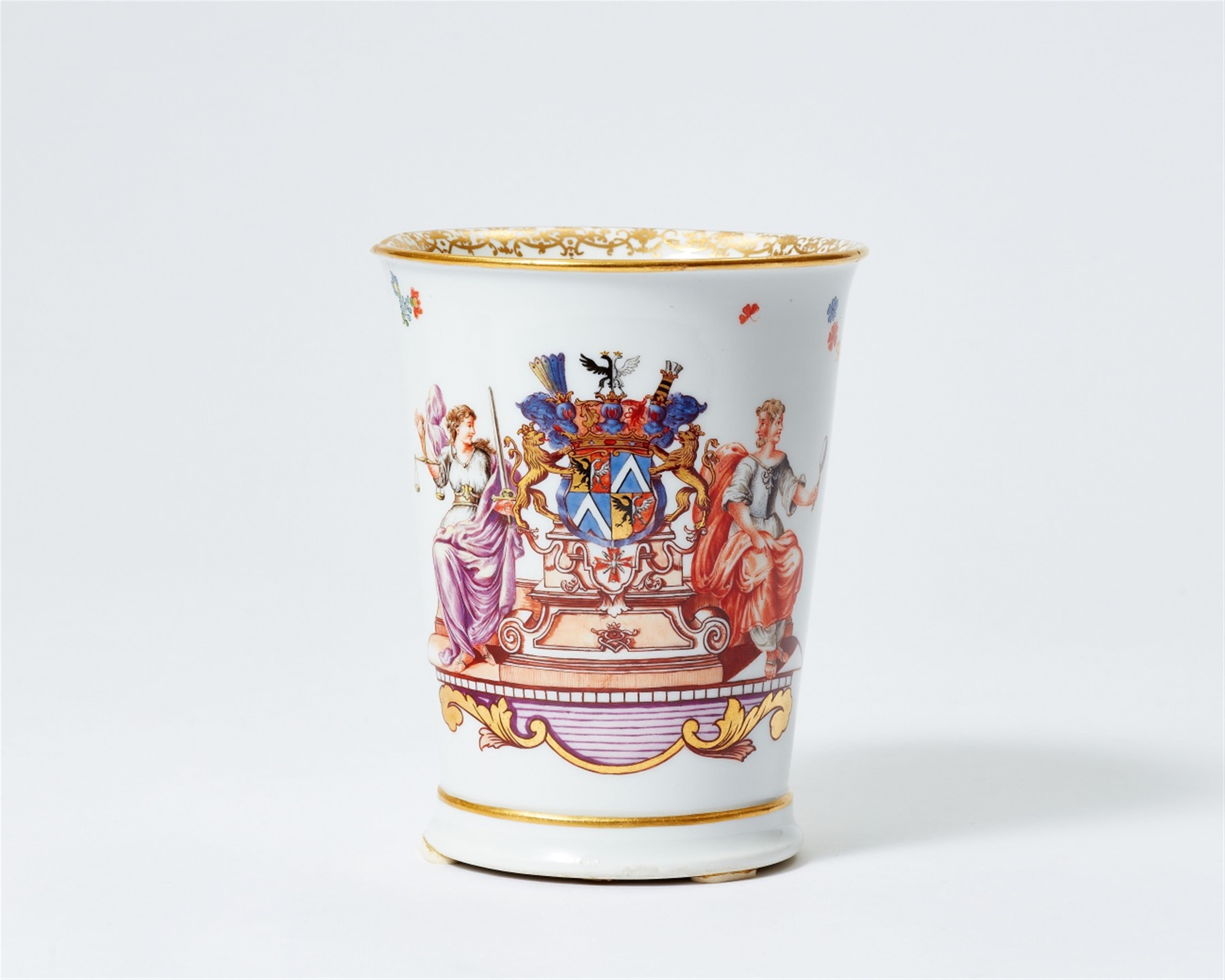 A Meissen porcelain beaker with the coat of arms of Count Heinrich von Brühl - image-1