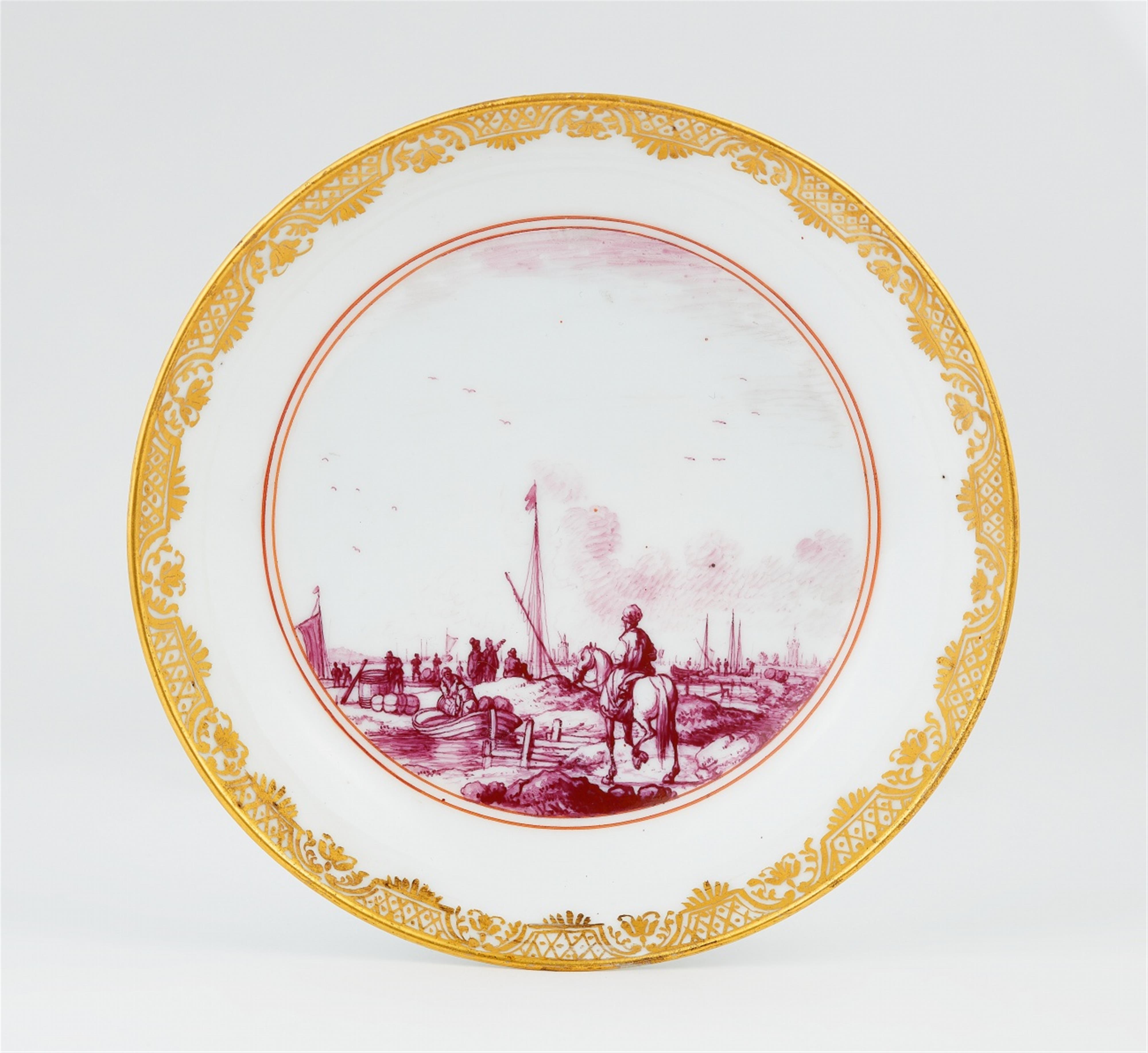 Five items of Meissen porcelain from a service with merchant navy scenes - image-2