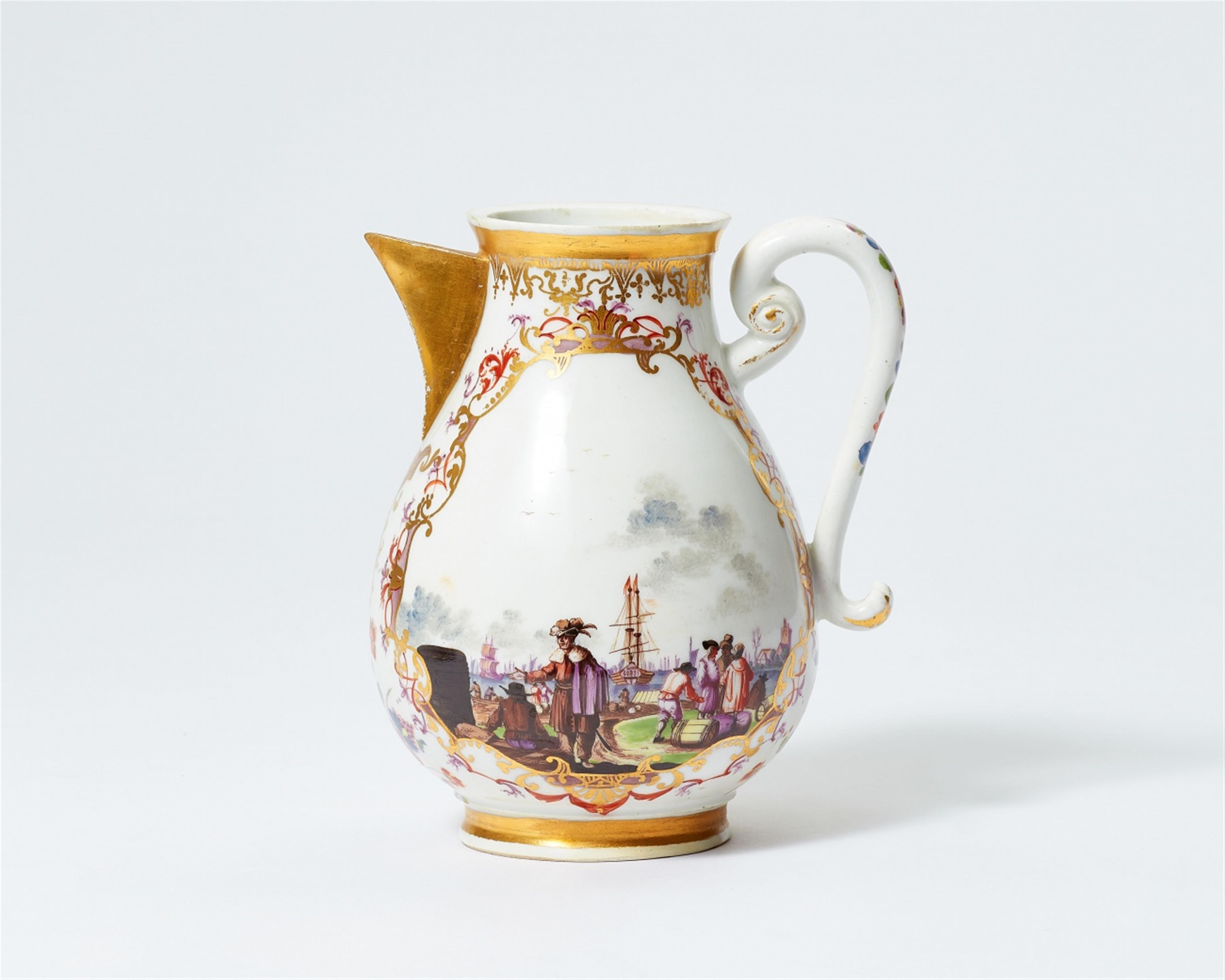 A Meissen porcelain coffee pot with a merchant navy scene - image-1