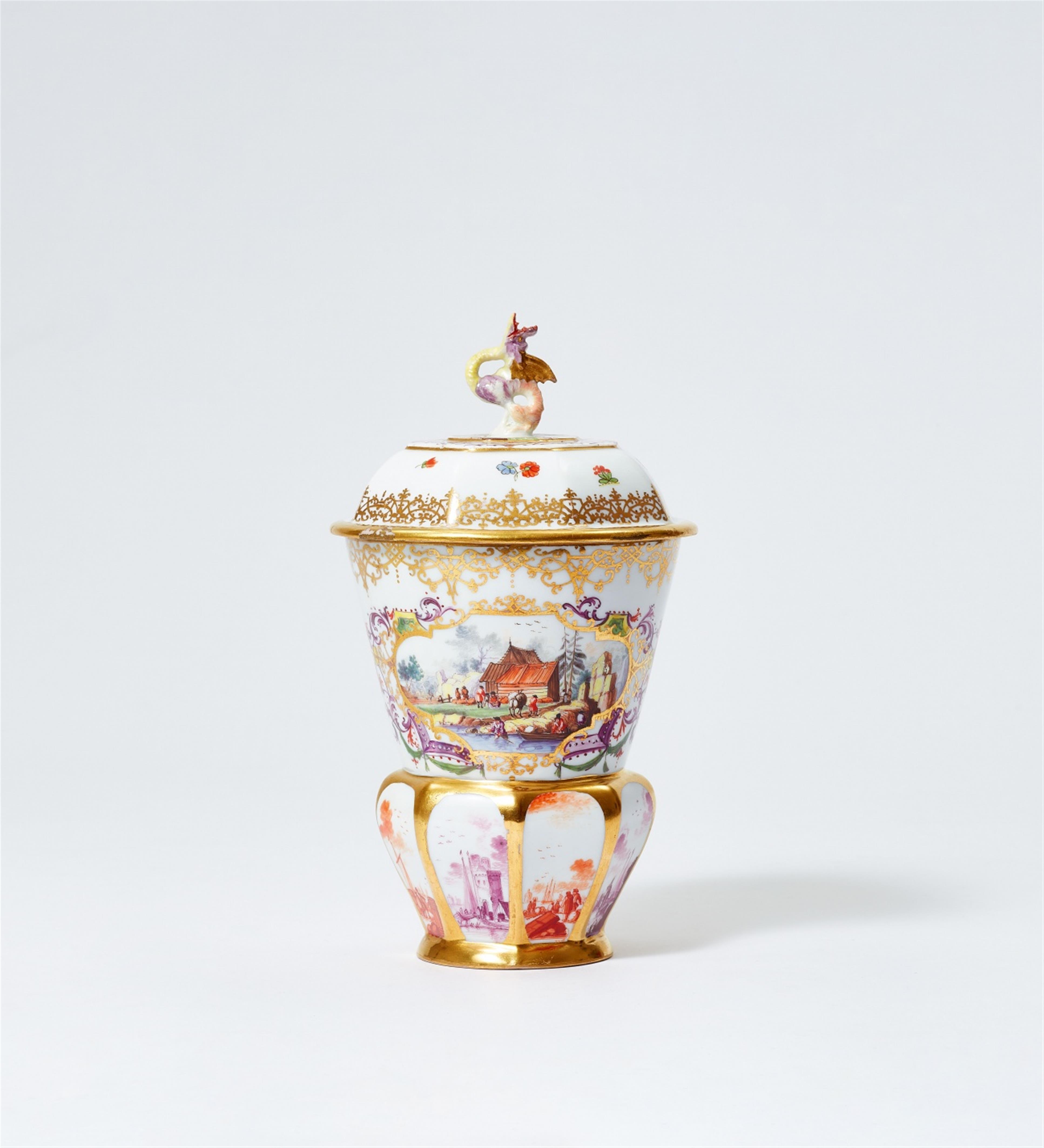 A Meissen porcelain cup and cover with merchant navy scenes - image-2