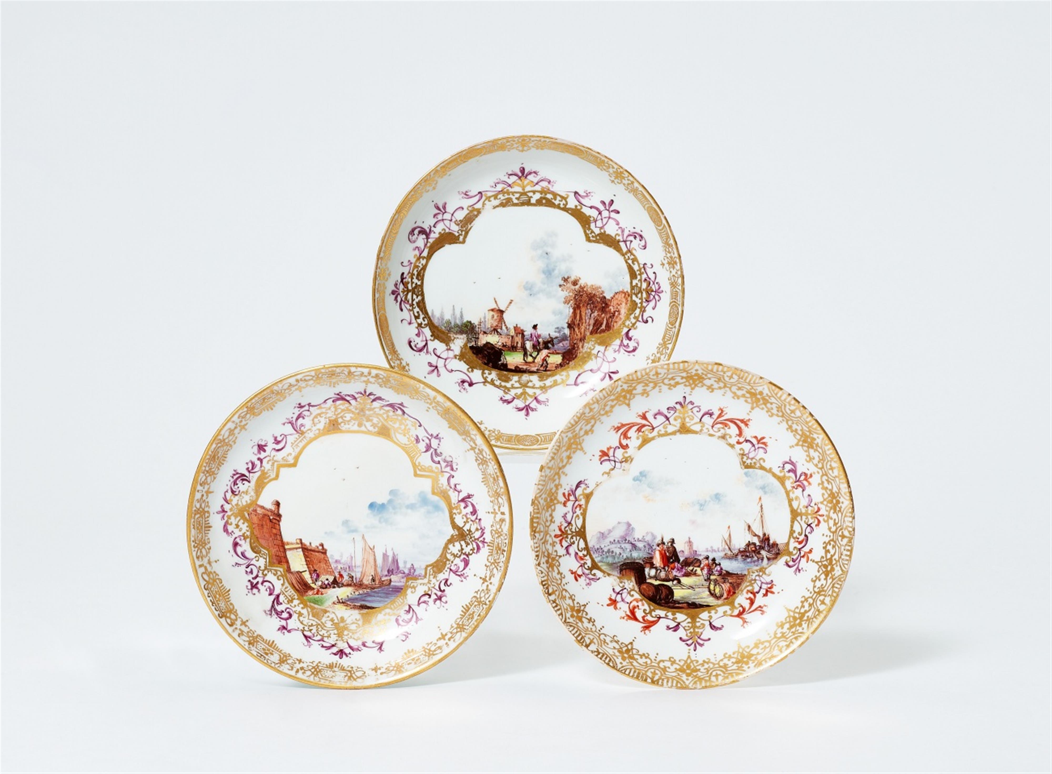 Three Meissen porcelain saucers with water landscapes - image-1