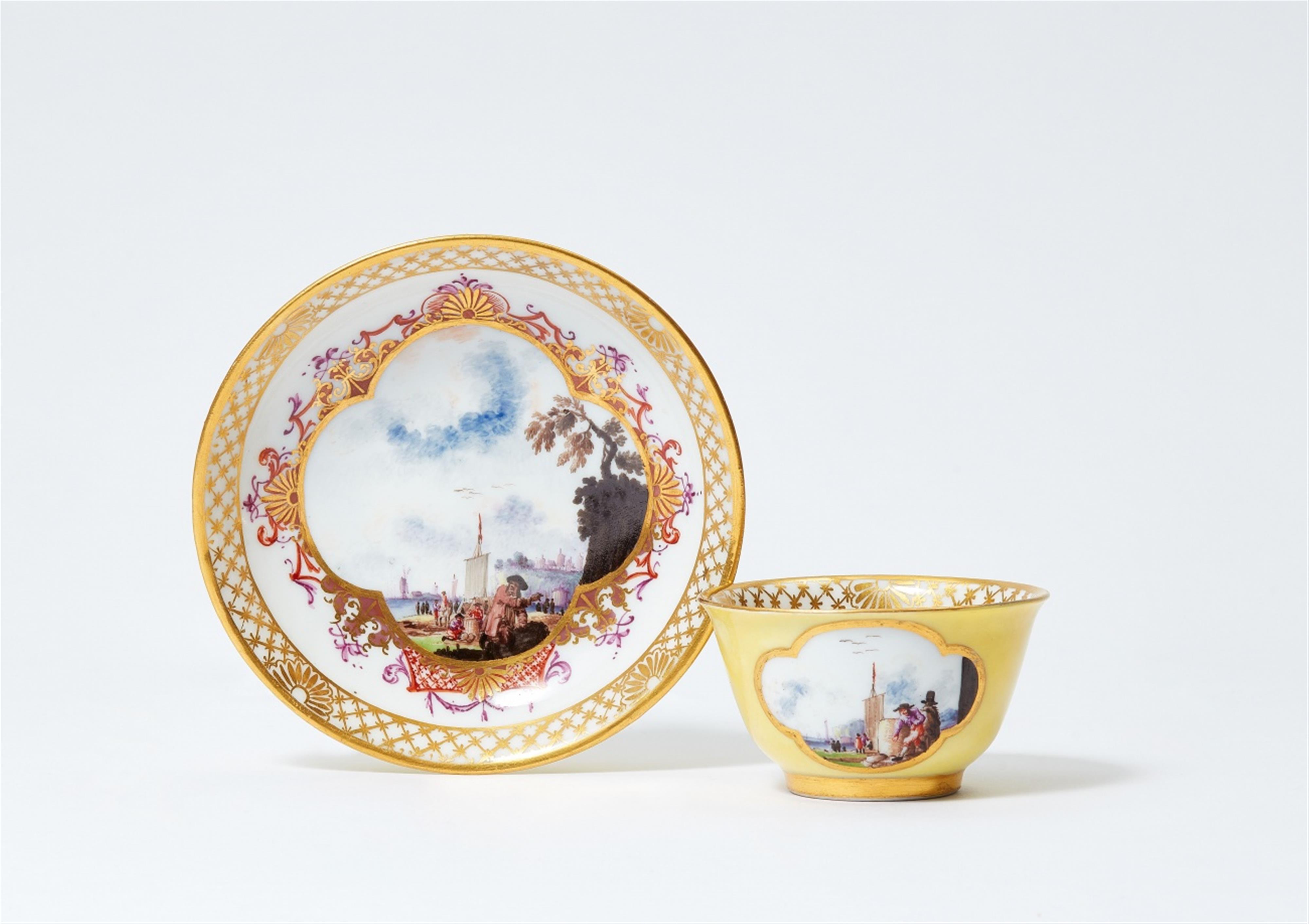 A Meissen porcelain tea bowl and saucer with yellow ground - image-1