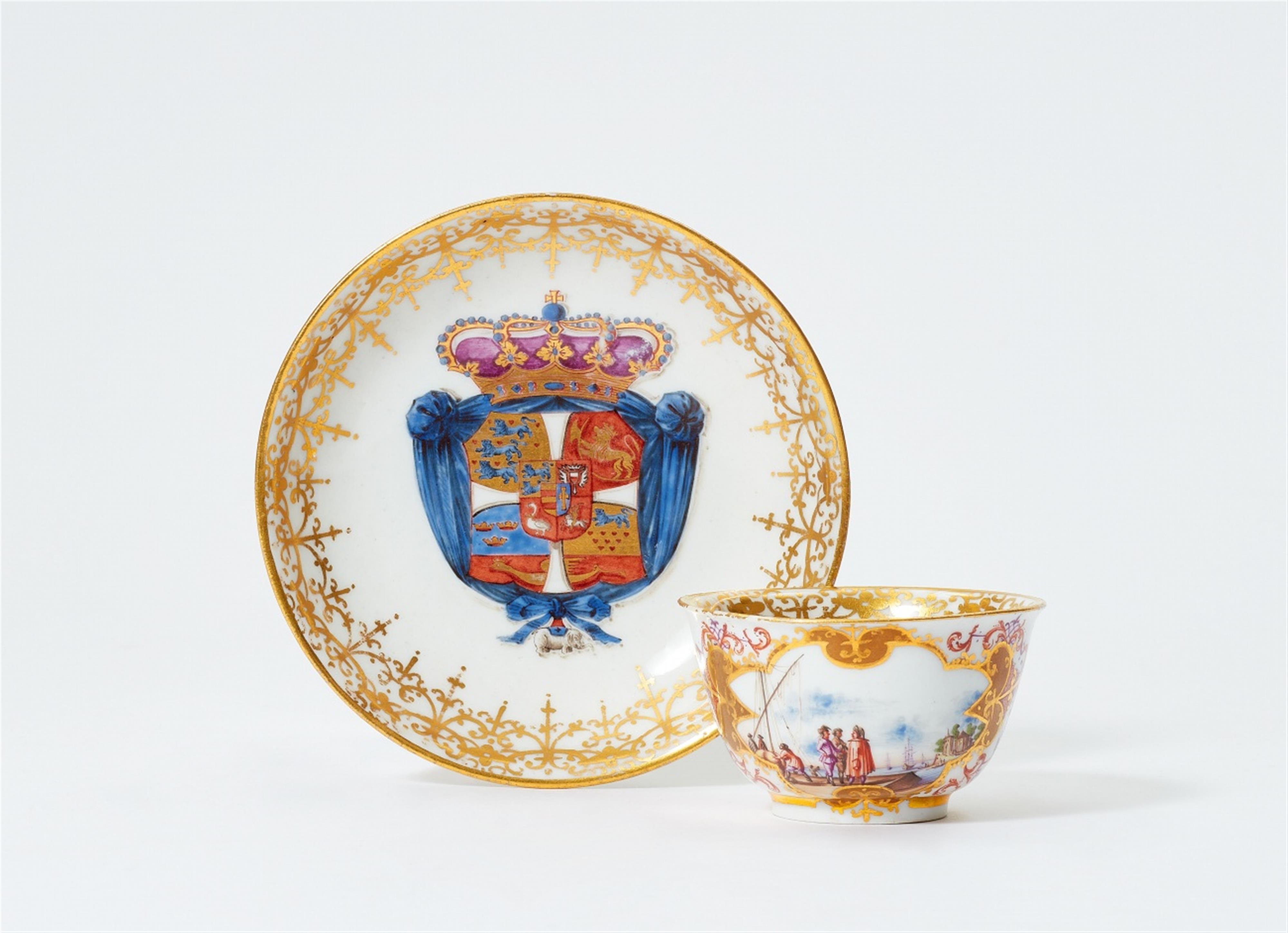 A Meissen porcelain tea bowl and saucer from the service for Christian VI of Denmark - image-1