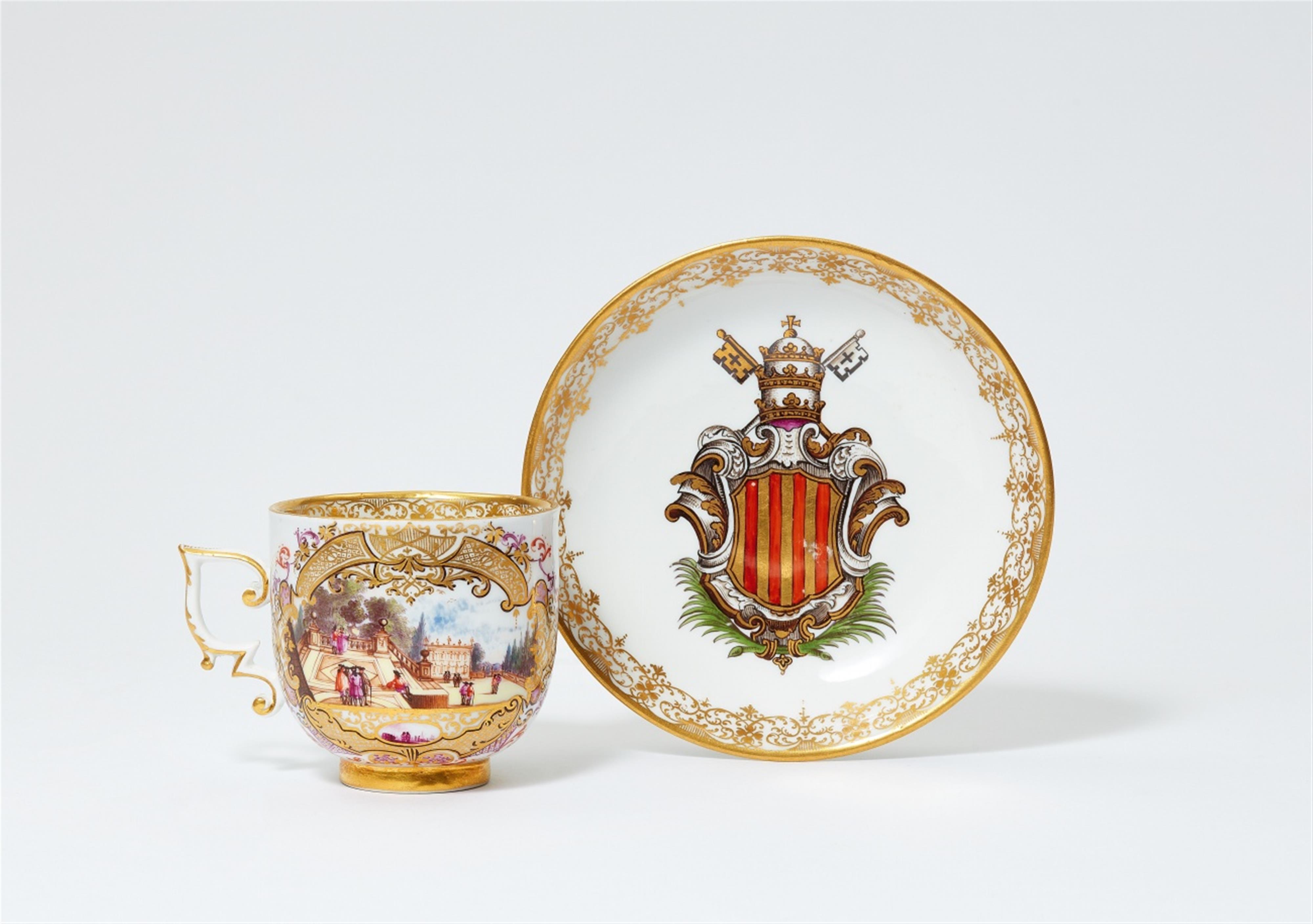 A rare Meissen porcelain cup and saucer from the armorial service for Pope Benedict XIV - image-1