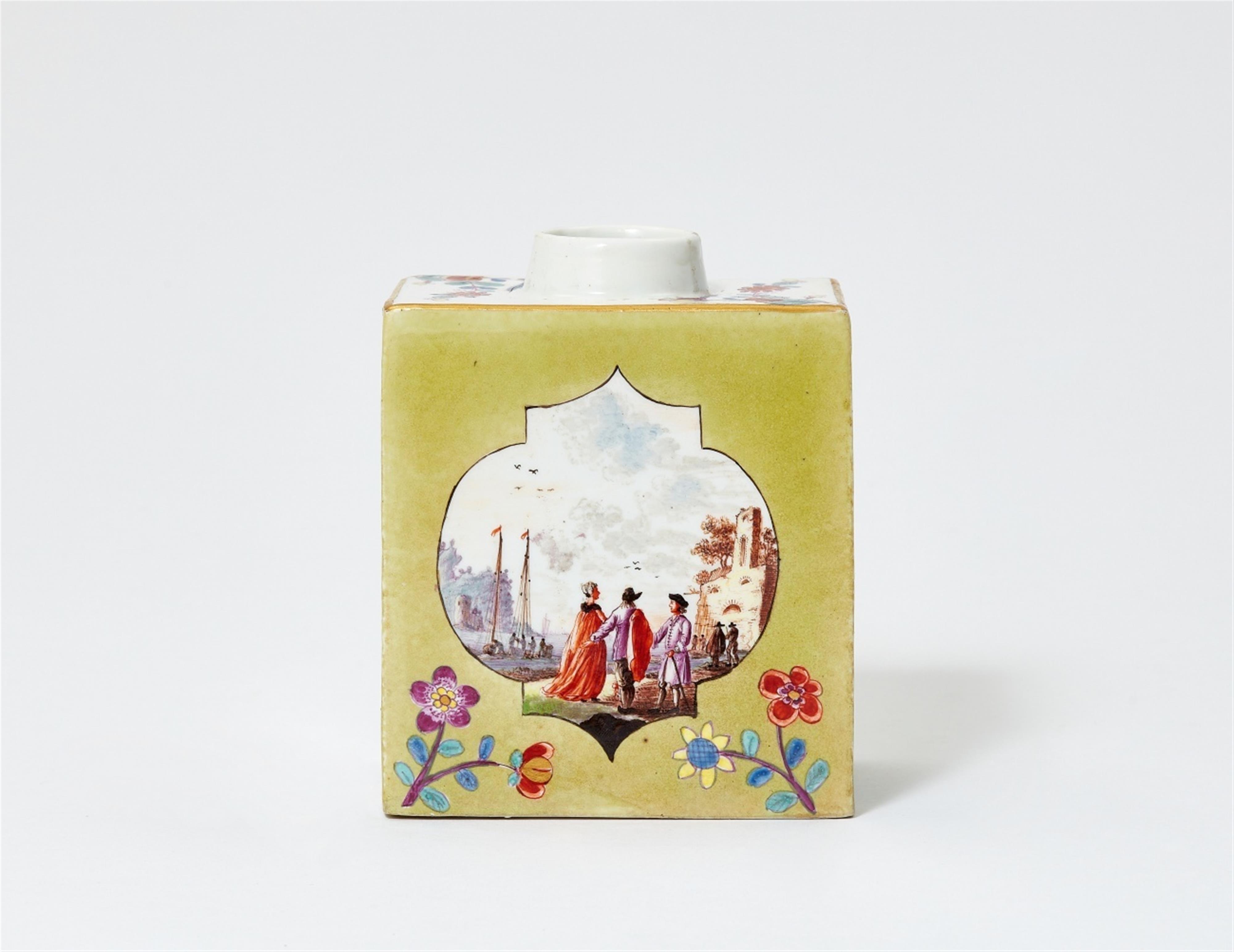 A Meissen porcelain tea caddy with pea green ground - image-2