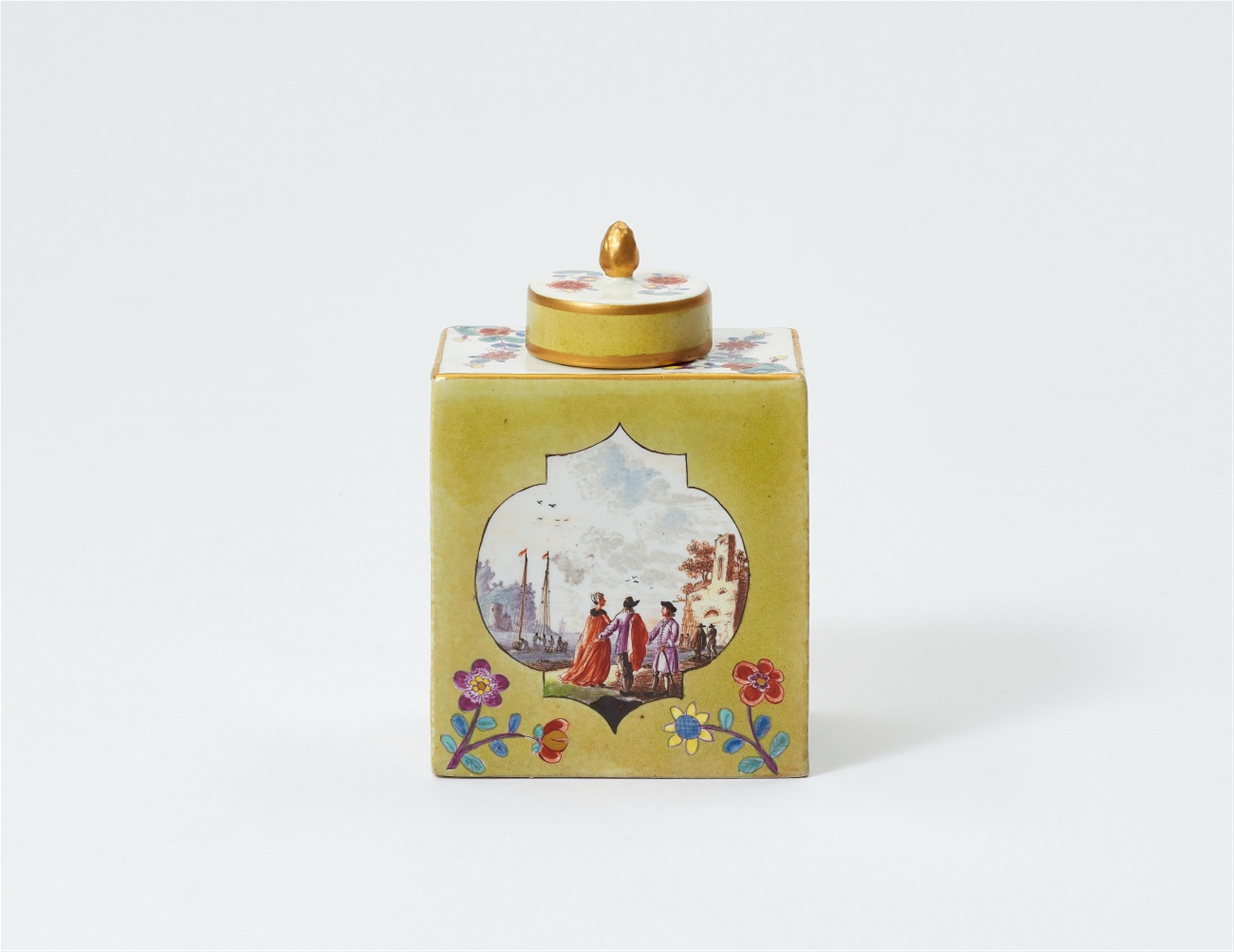 A Meissen porcelain tea caddy with pea green ground - image-3