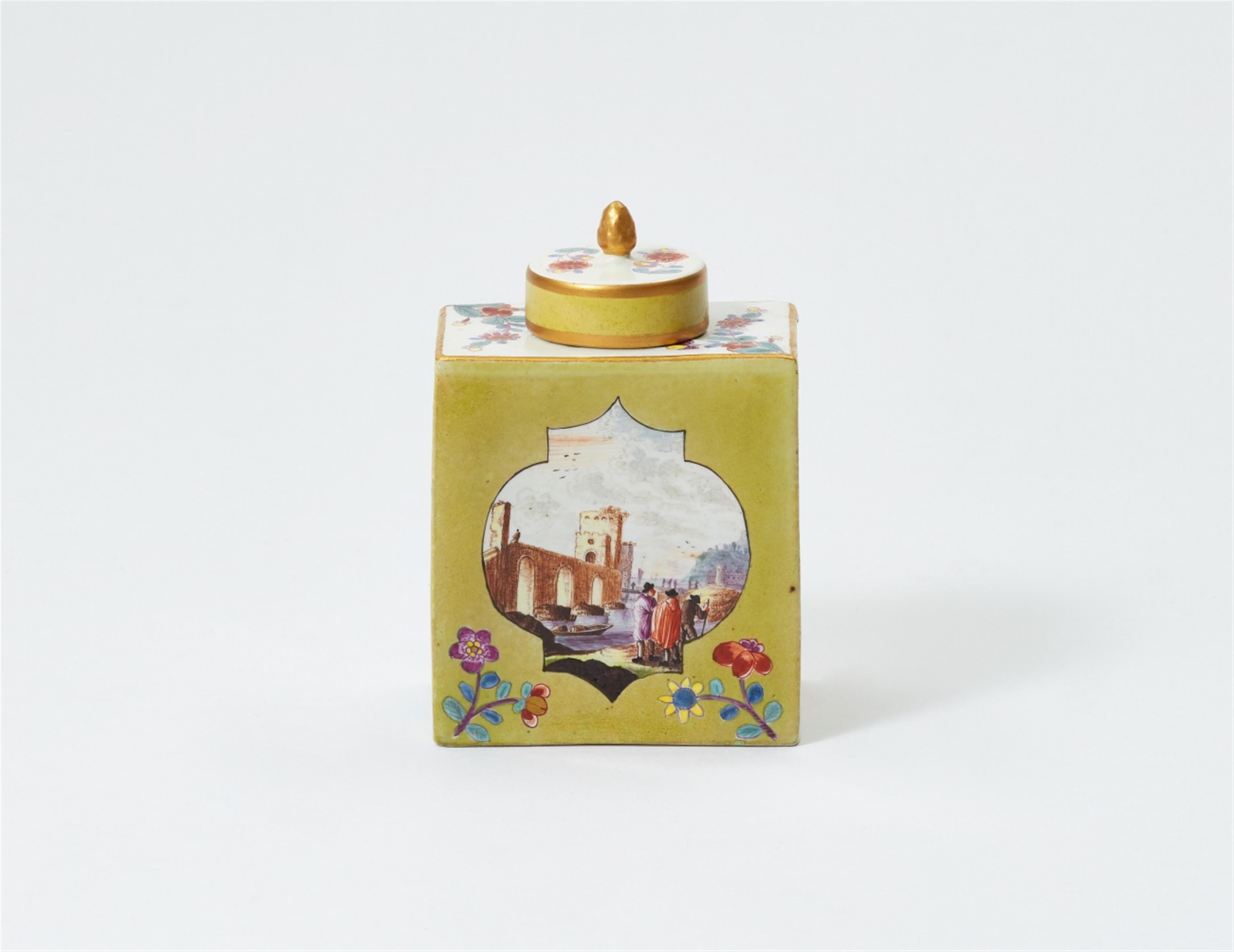 A Meissen porcelain tea caddy with pea green ground - image-4