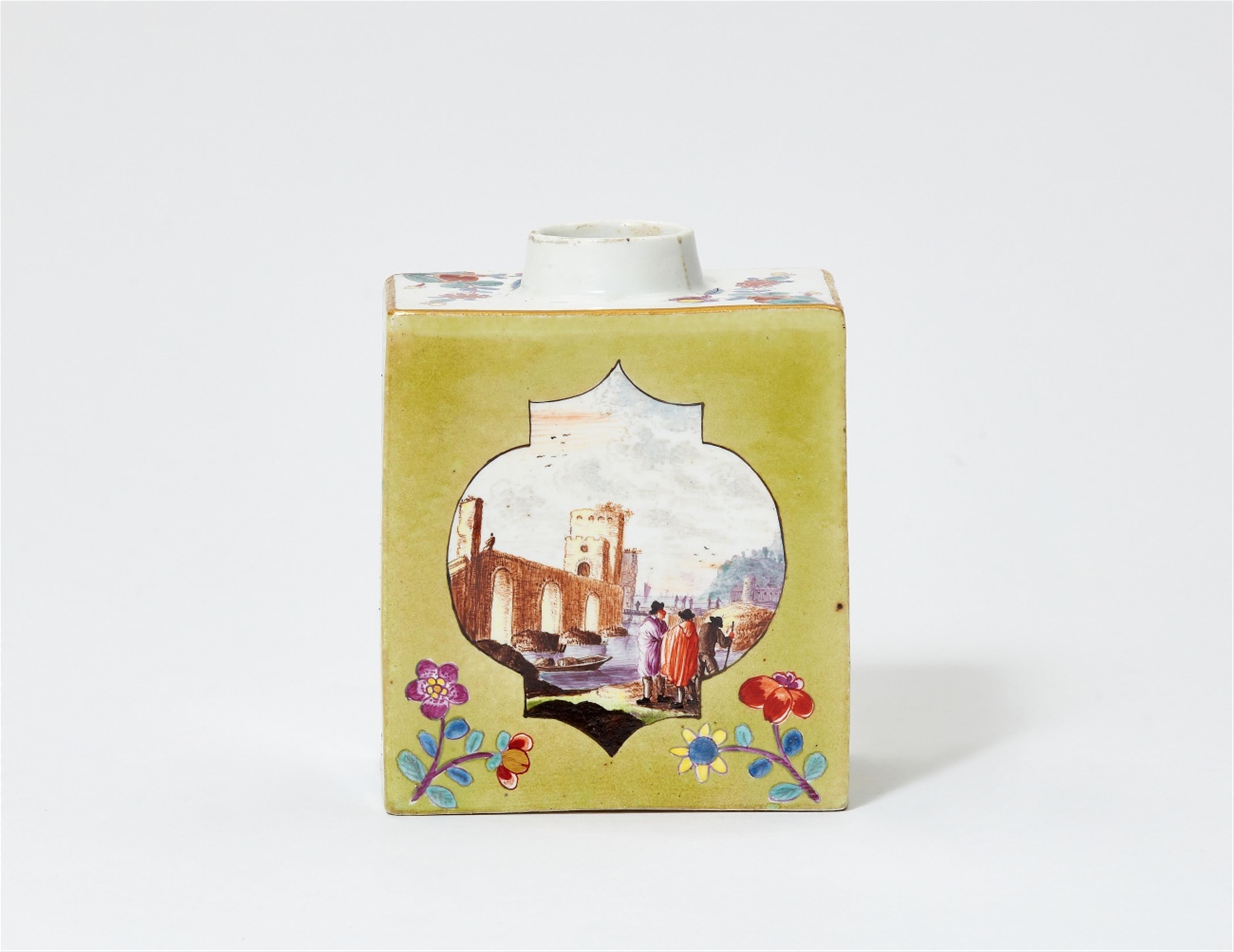 A Meissen porcelain tea caddy with pea green ground - image-1