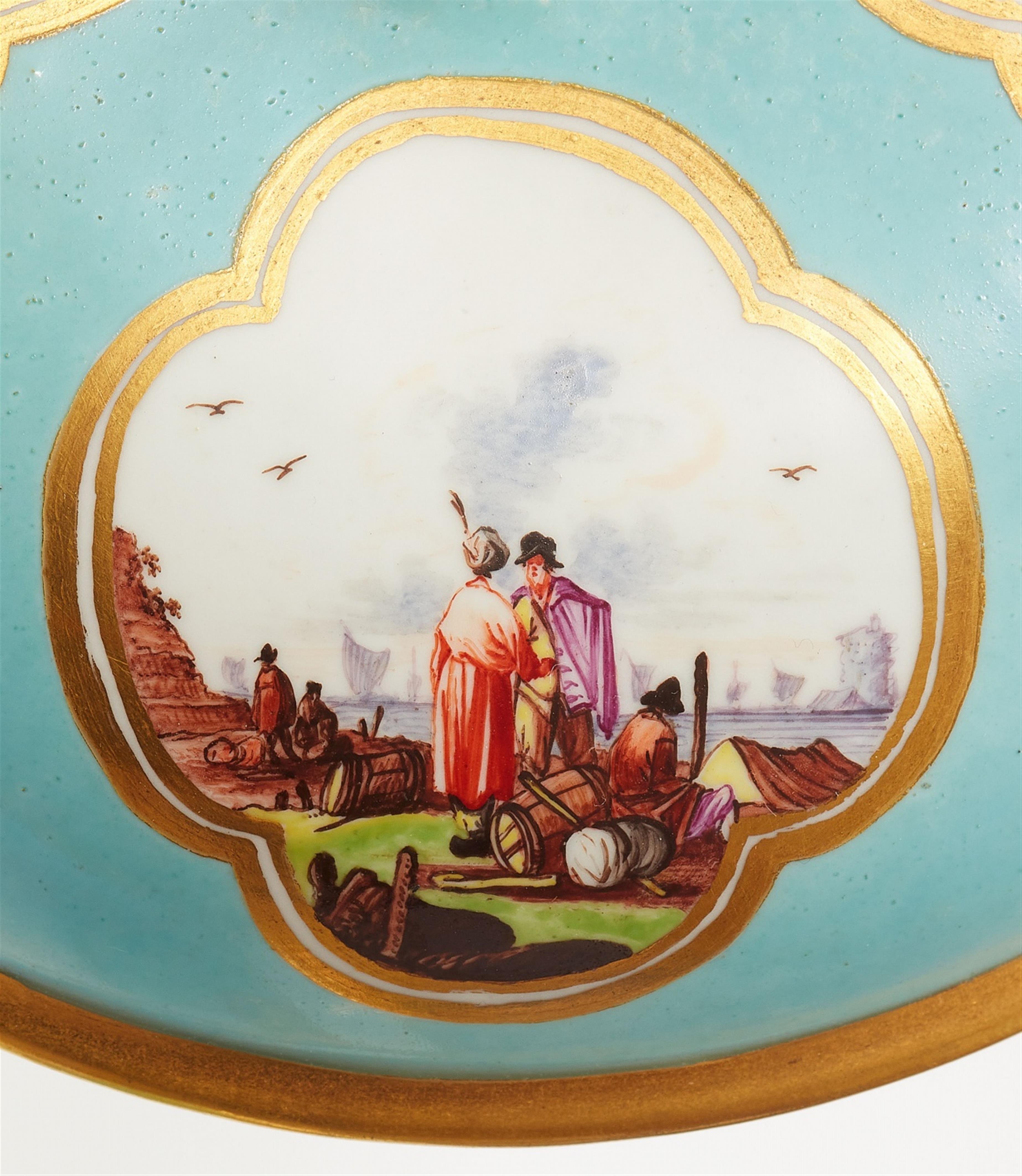 A Meissen porcelain ecuelle and stand with merchant navy scenes - image-3