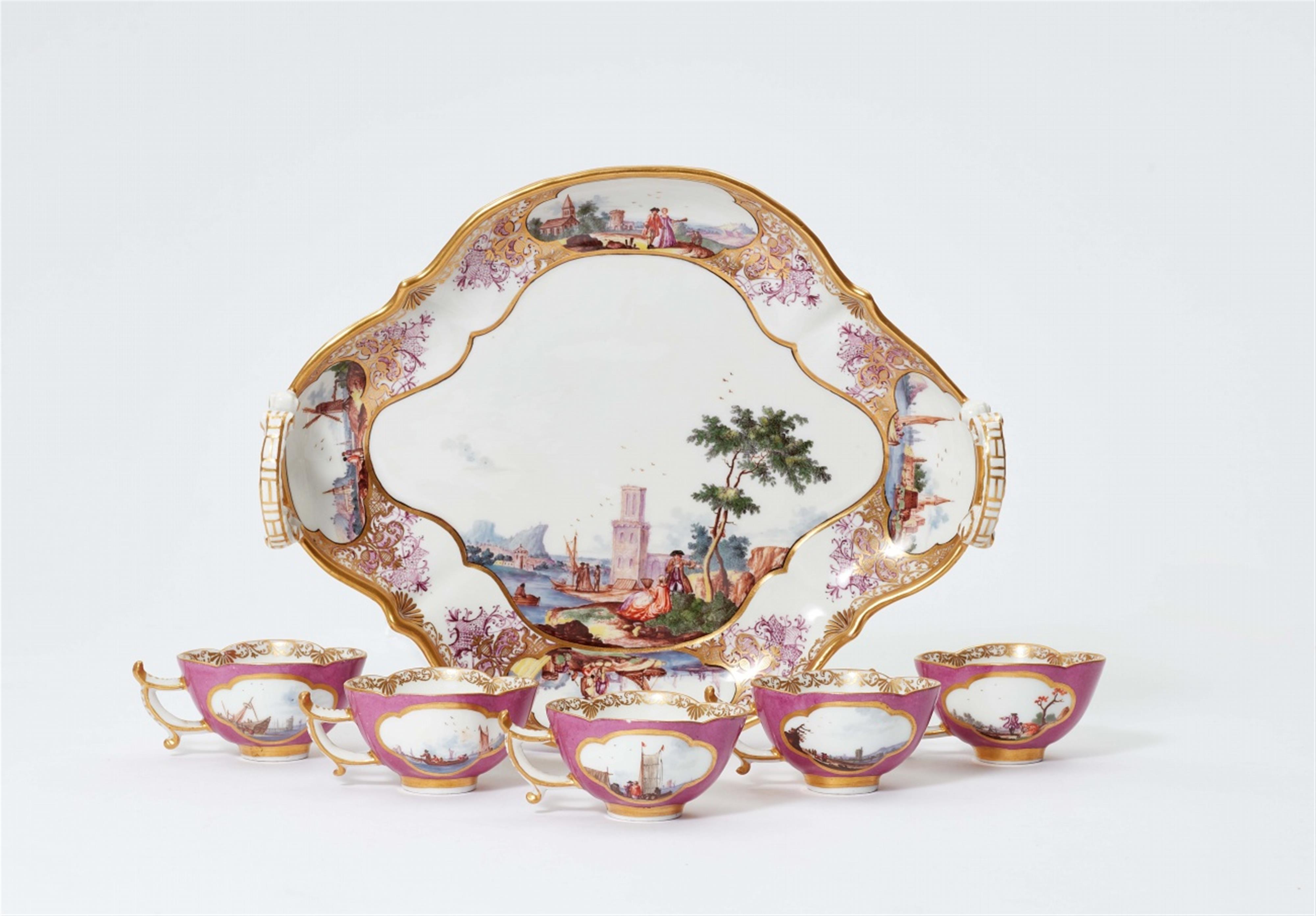 An exceptional Meissen porcelain tray with four tiny cups - image-1