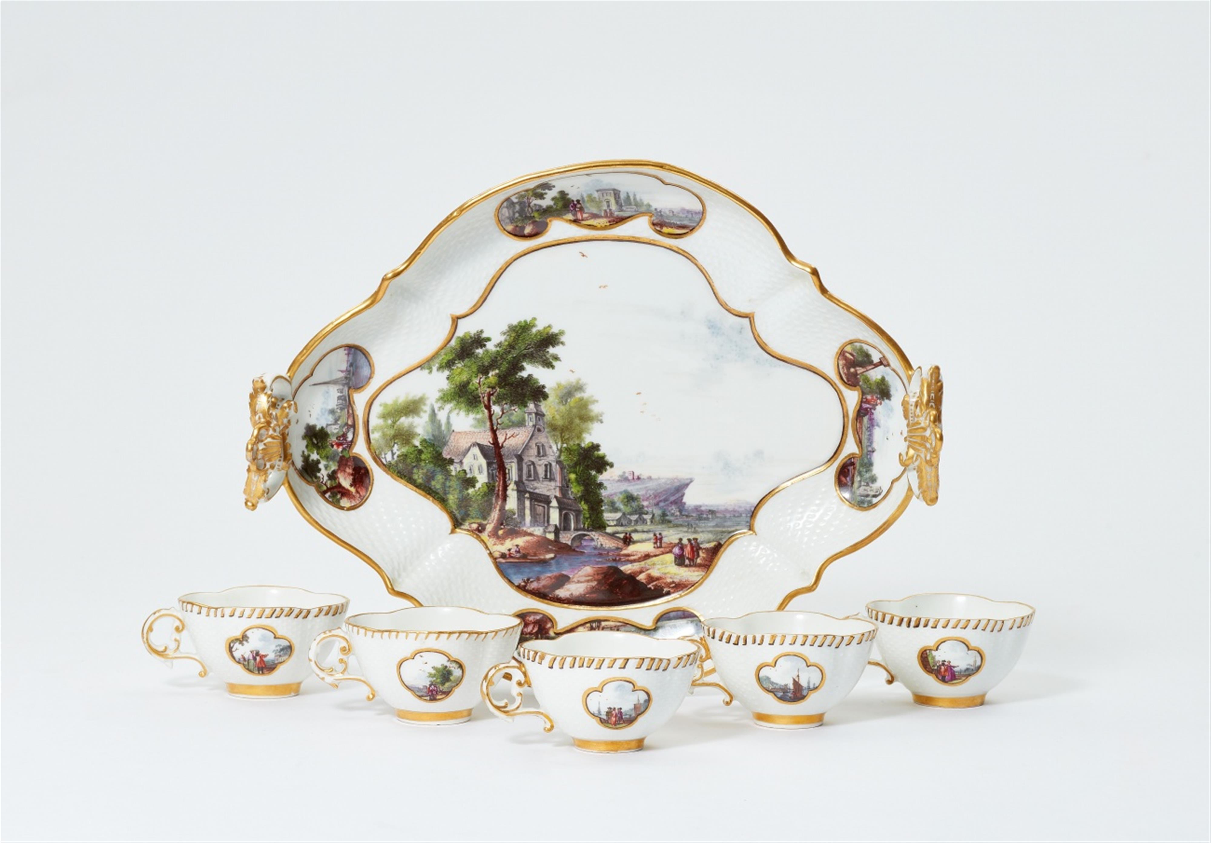 A Meissen porcelain tray with five small cups - image-1