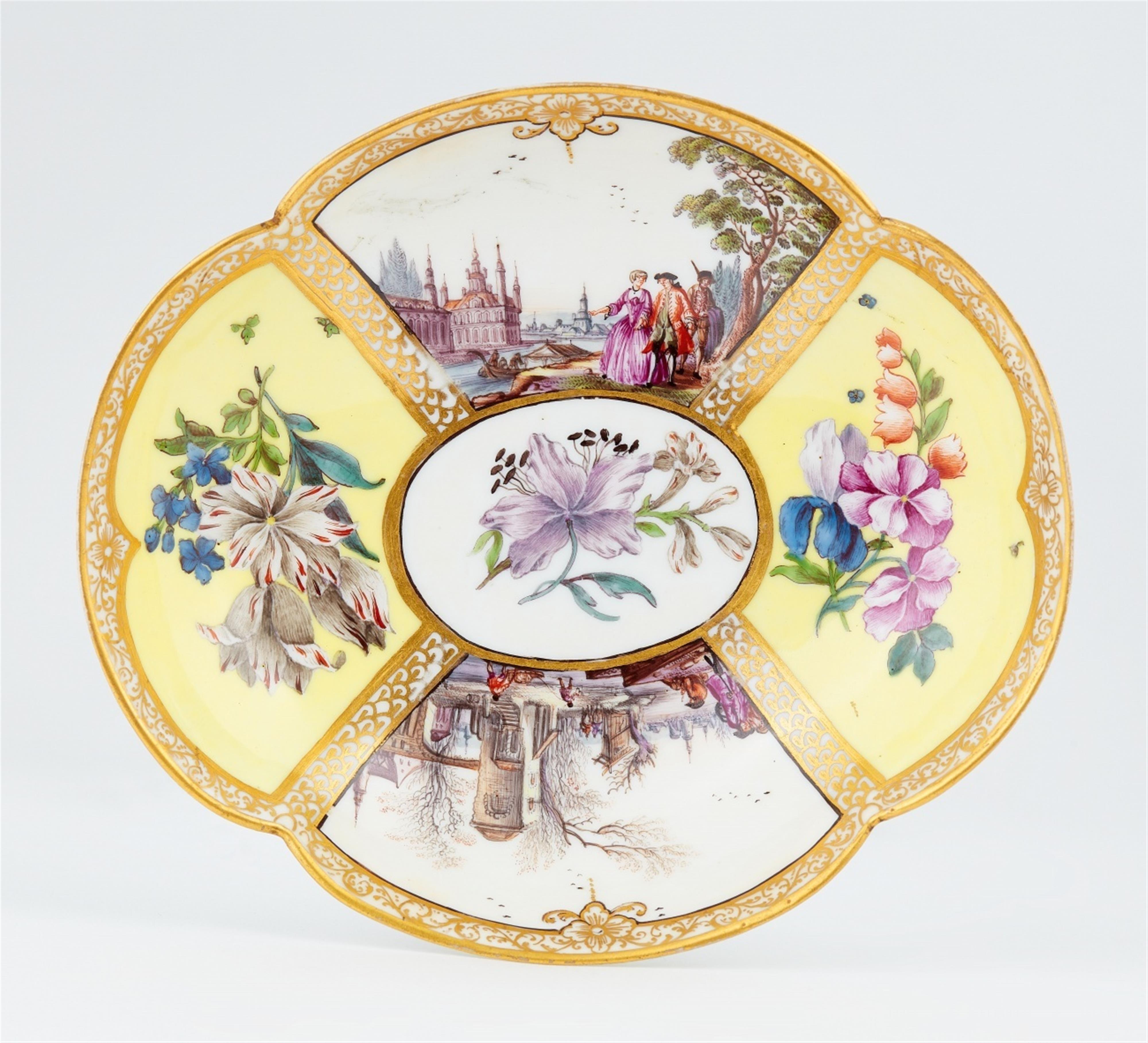Five items of Meissen porcelain from a service with yellow ground and water landscapes - image-2